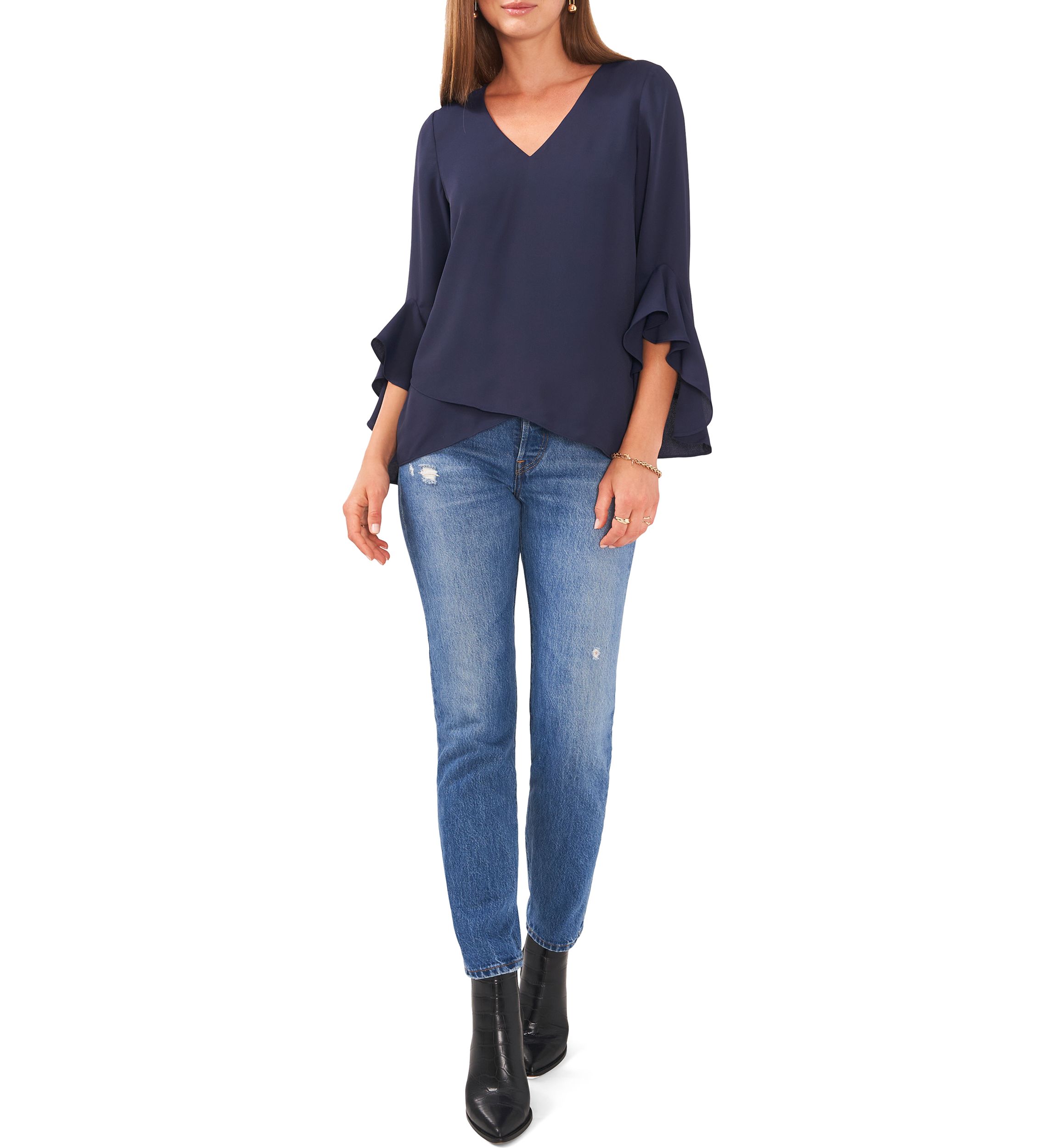  Womens V-Neck Flutter Sleeve Top 