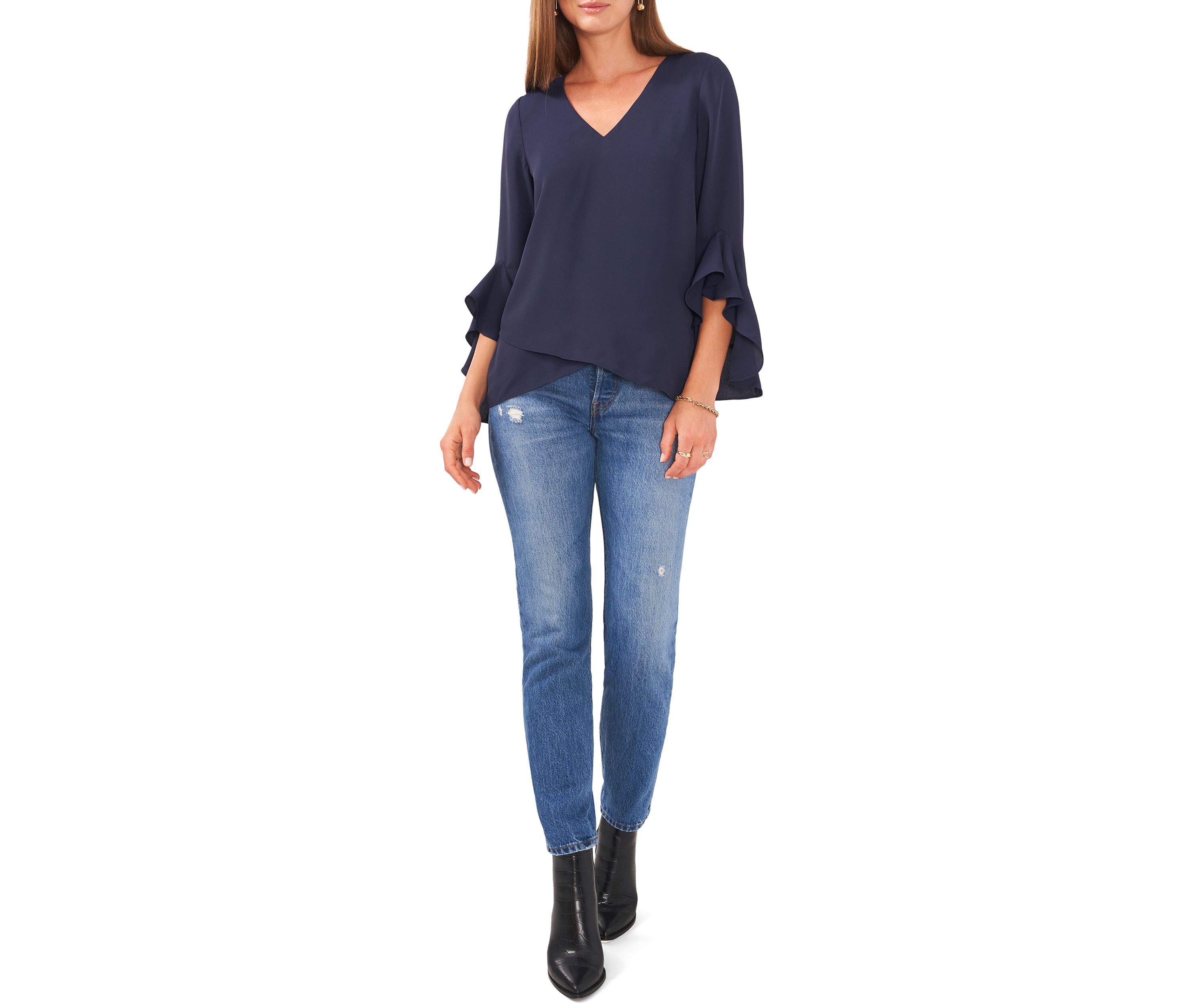  Womens V-Neck Flutter Sleeve Top 