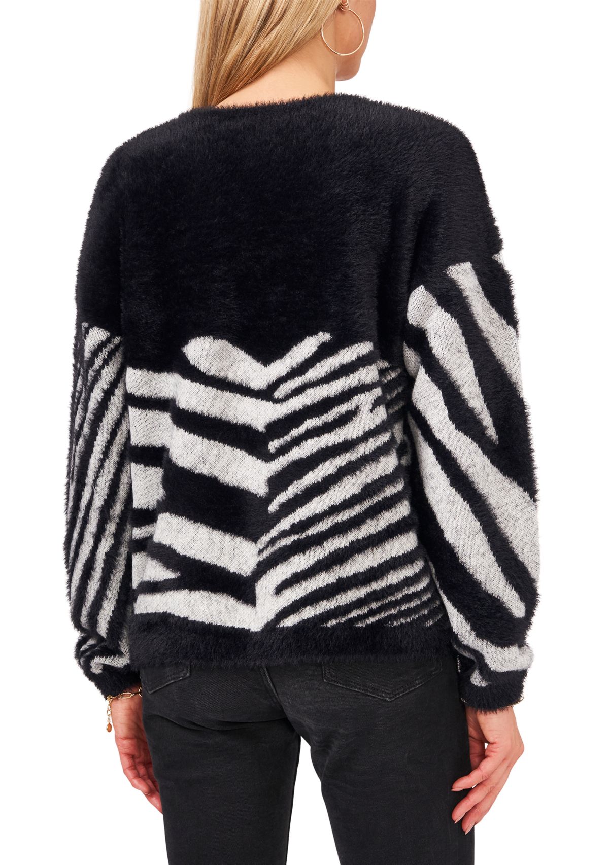 Womens V-Neck Animal Print Sweater 