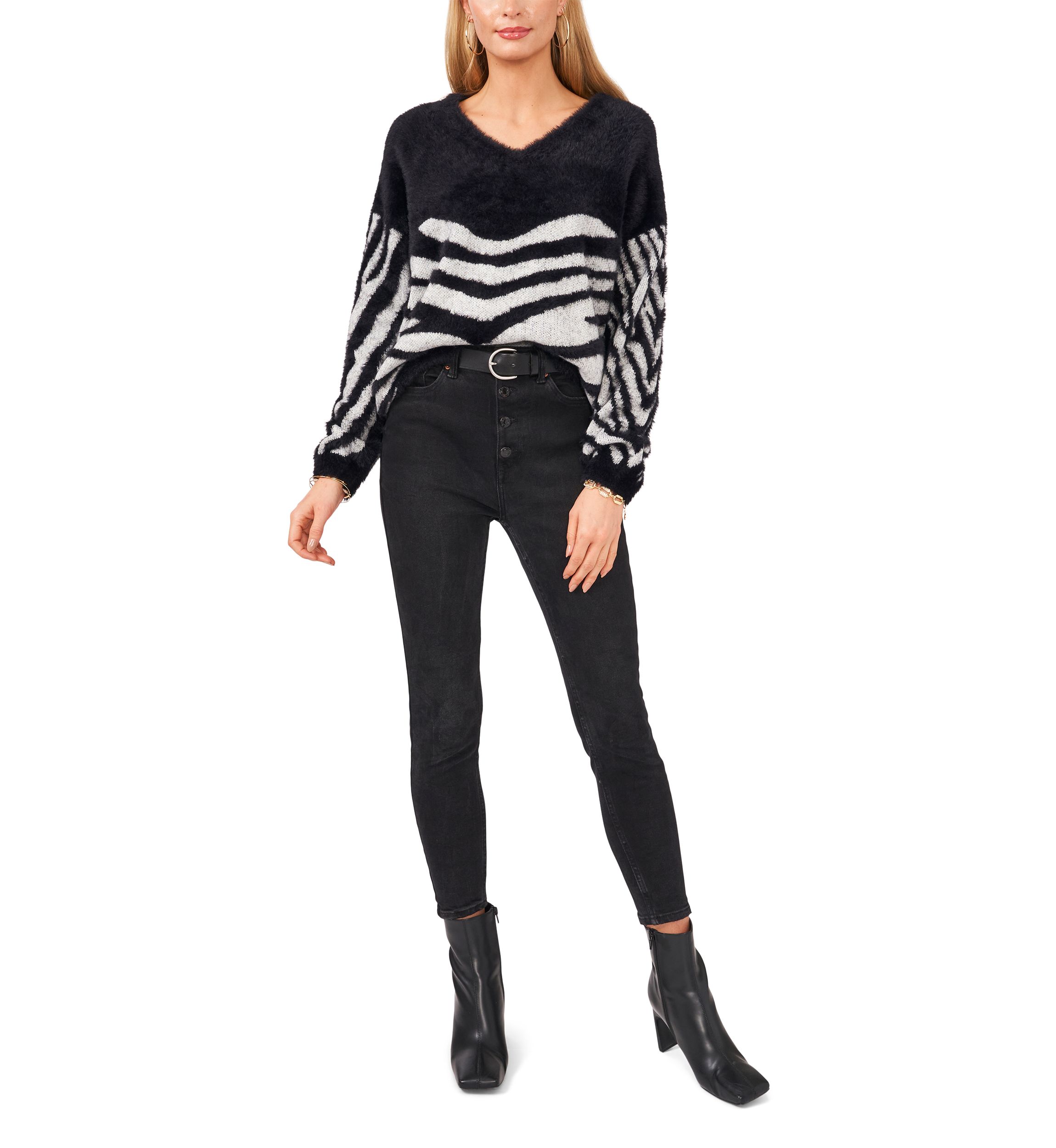 Womens V-Neck Animal Print Sweater 
