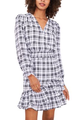 Women's Plaid Printed Surplice Ruffle Dress