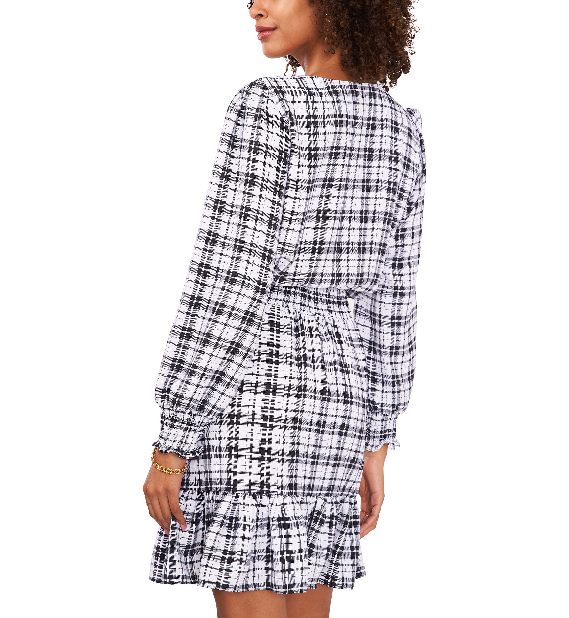 Womens Plaid Printed Surplice Ruffle Dress