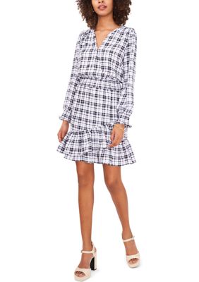 Women's Plaid Printed Surplice Ruffle Dress