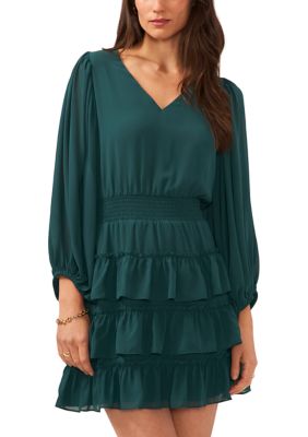 Vince Camuto Long Sleeve V-Neck Ruffled Dress - M