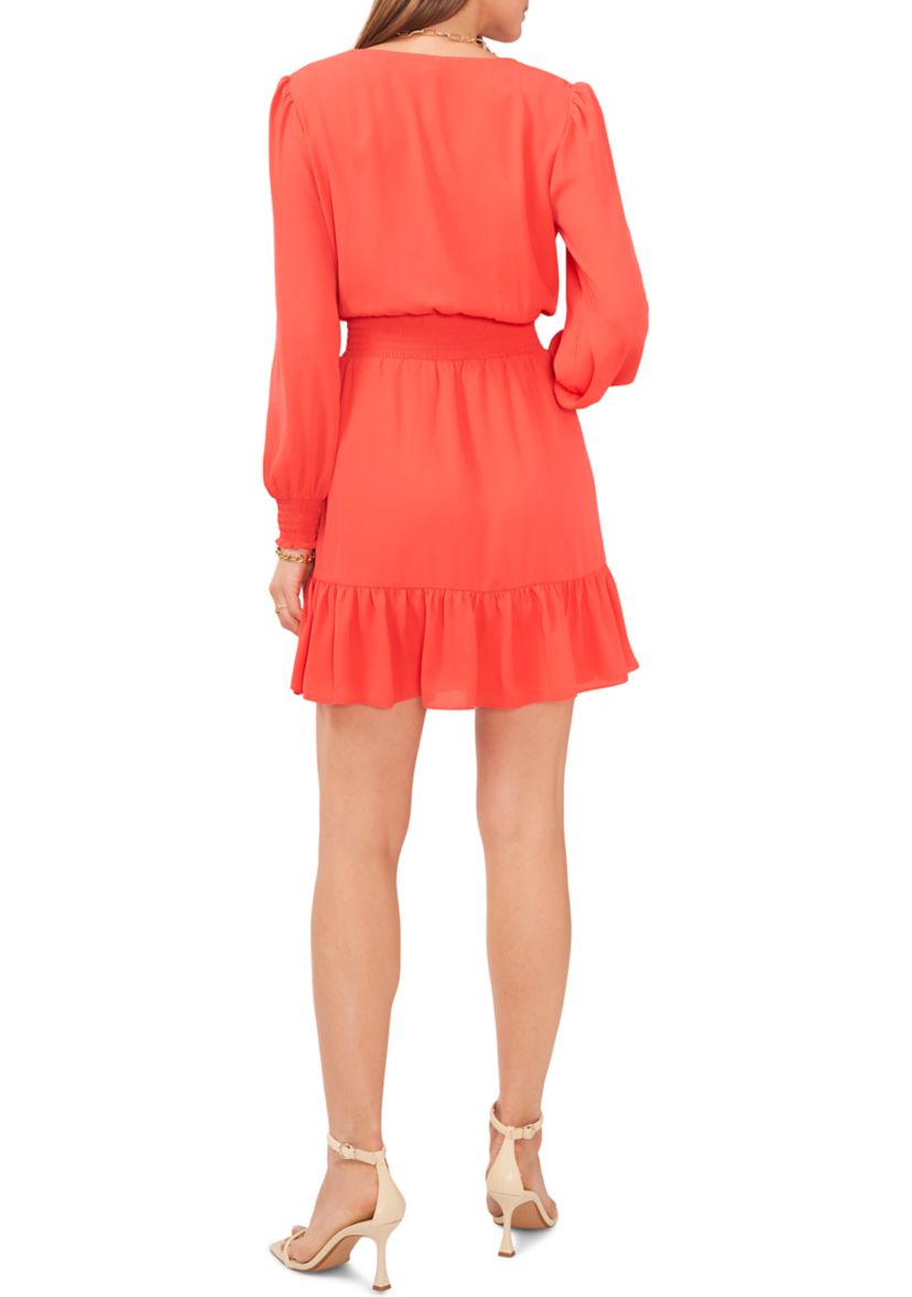 Womens V-Neck Overlap Dress with Smocking