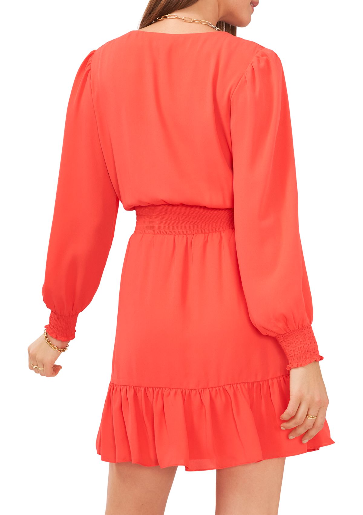 Womens V-Neck Overlap Dress with Smocking