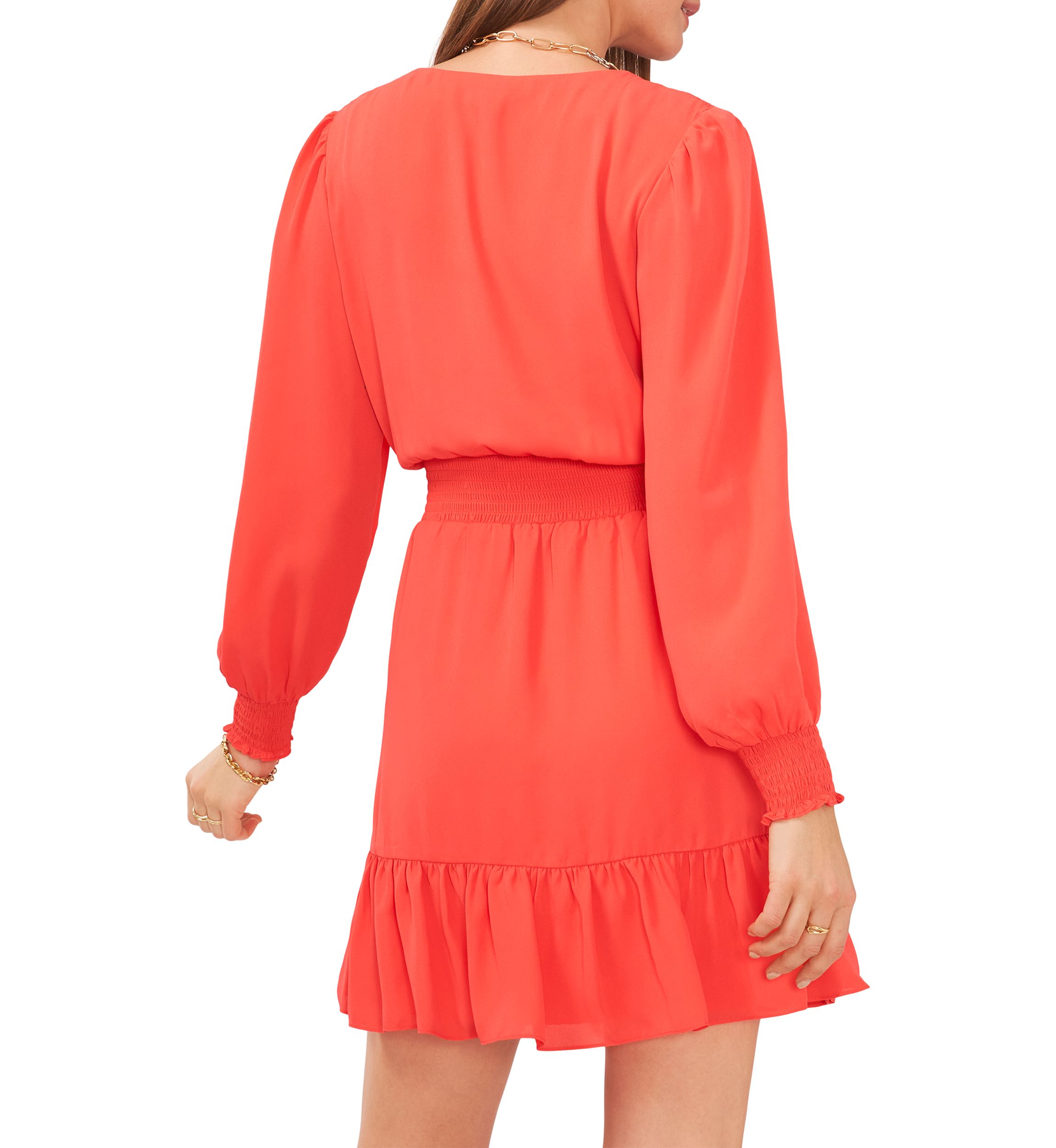 Womens V-Neck Overlap Dress with Smocking