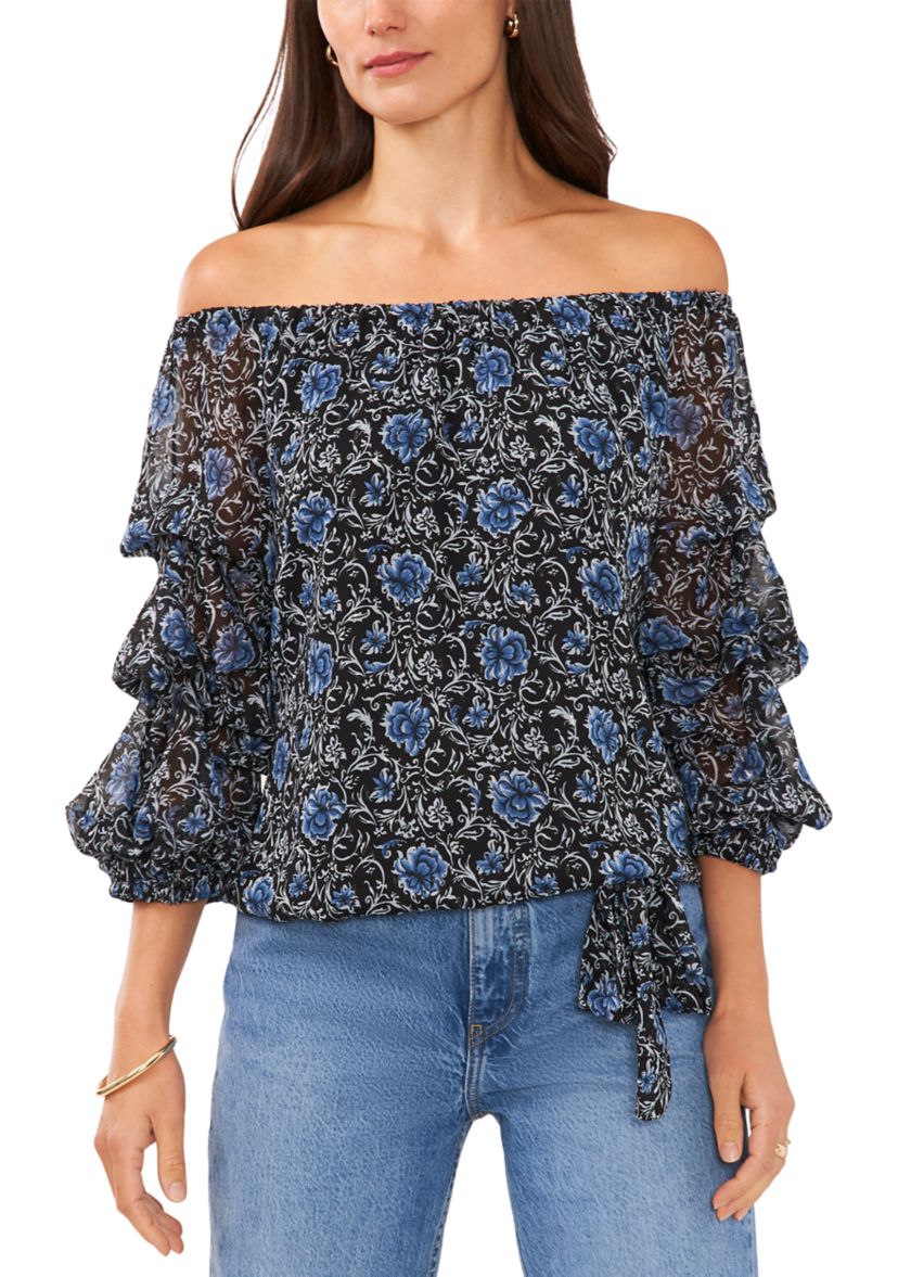 Womens Floral Cha Cha Sleeve Off the Shoulder Top 