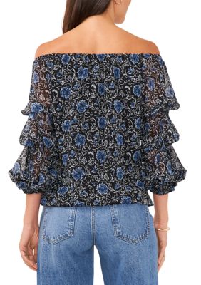 Vince Camuto Women s Floral Cha Cha Sleeve Off the Shoulder Top belk