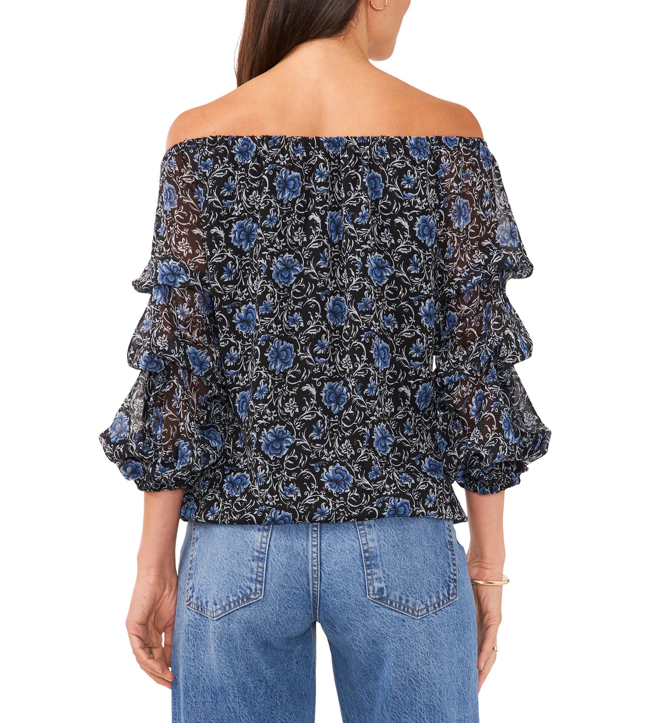 Womens Floral Cha Cha Sleeve Off the Shoulder Top 