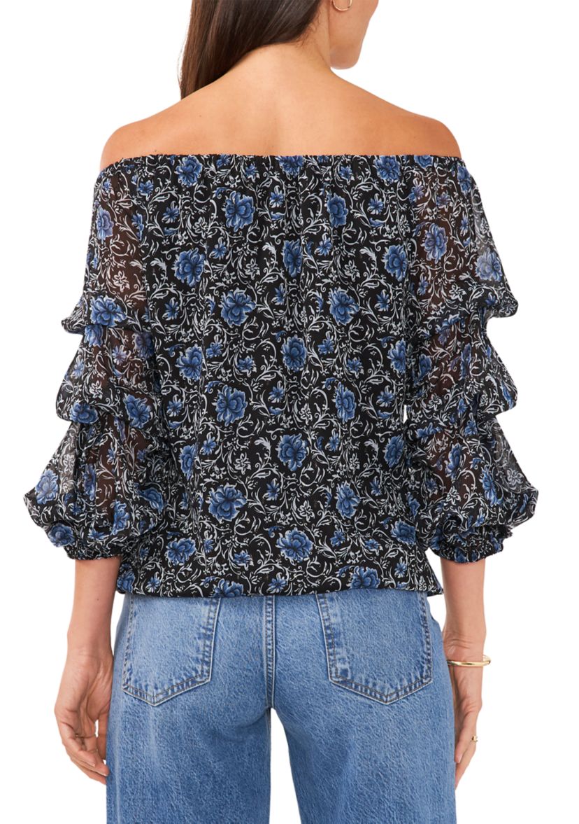 Womens Floral Cha Cha Sleeve Off the Shoulder Top 