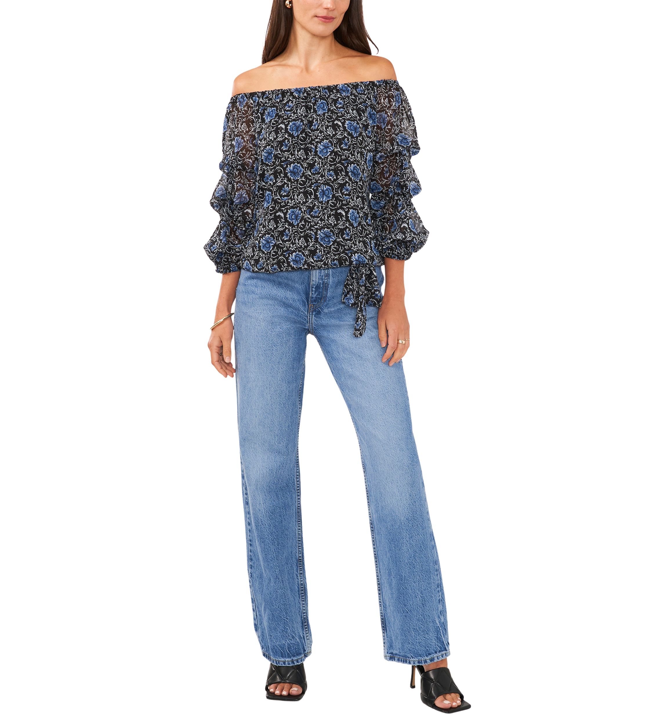 Womens Floral Cha Cha Sleeve Off the Shoulder Top 