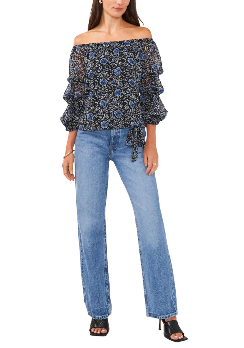 Womens Floral Cha Cha Sleeve Off the Shoulder Top 