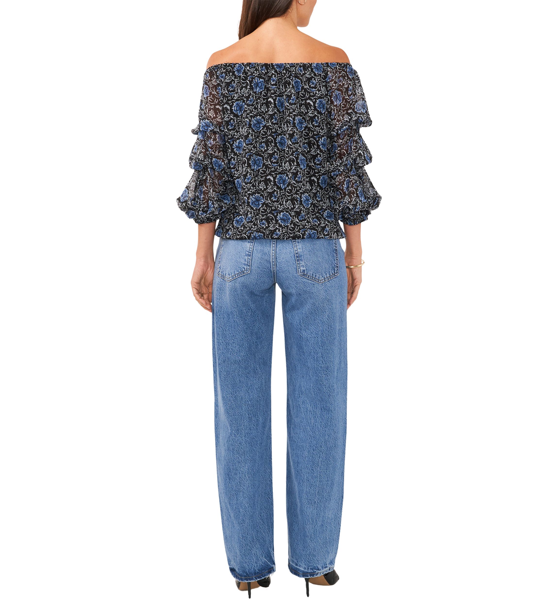 Womens Floral Cha Cha Sleeve Off the Shoulder Top 