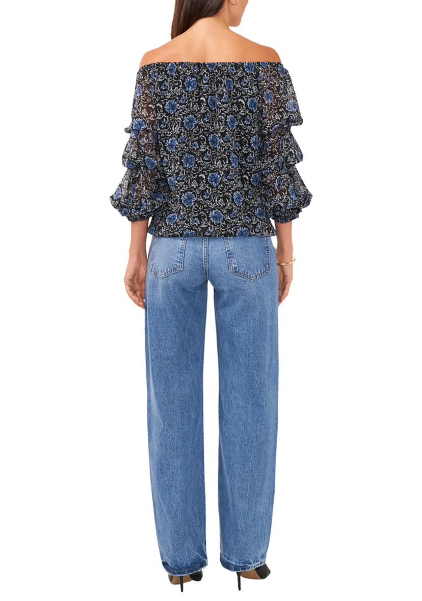 Womens Floral Cha Cha Sleeve Off the Shoulder Top 