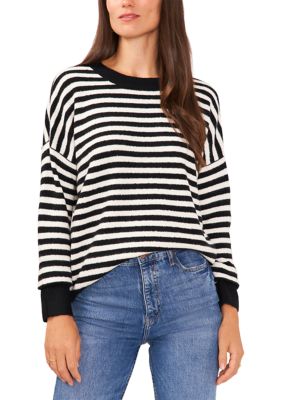 NEW Vince Camuto Black/White Colorblock Stripe Jersey top Larger MSRP 79.00