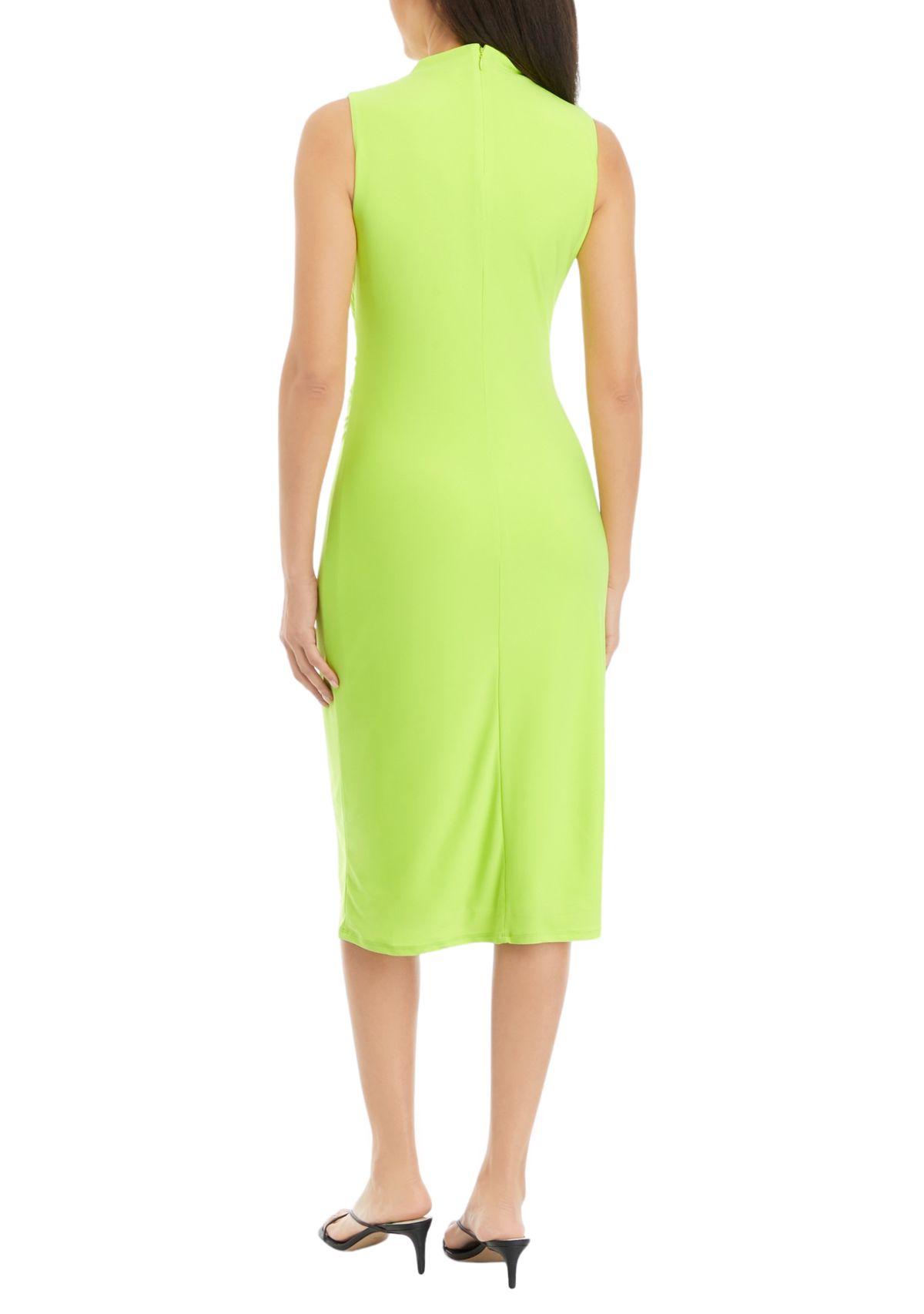 Womens Mock Neck Sleeveless Asymmetric Ruched Midi Dress