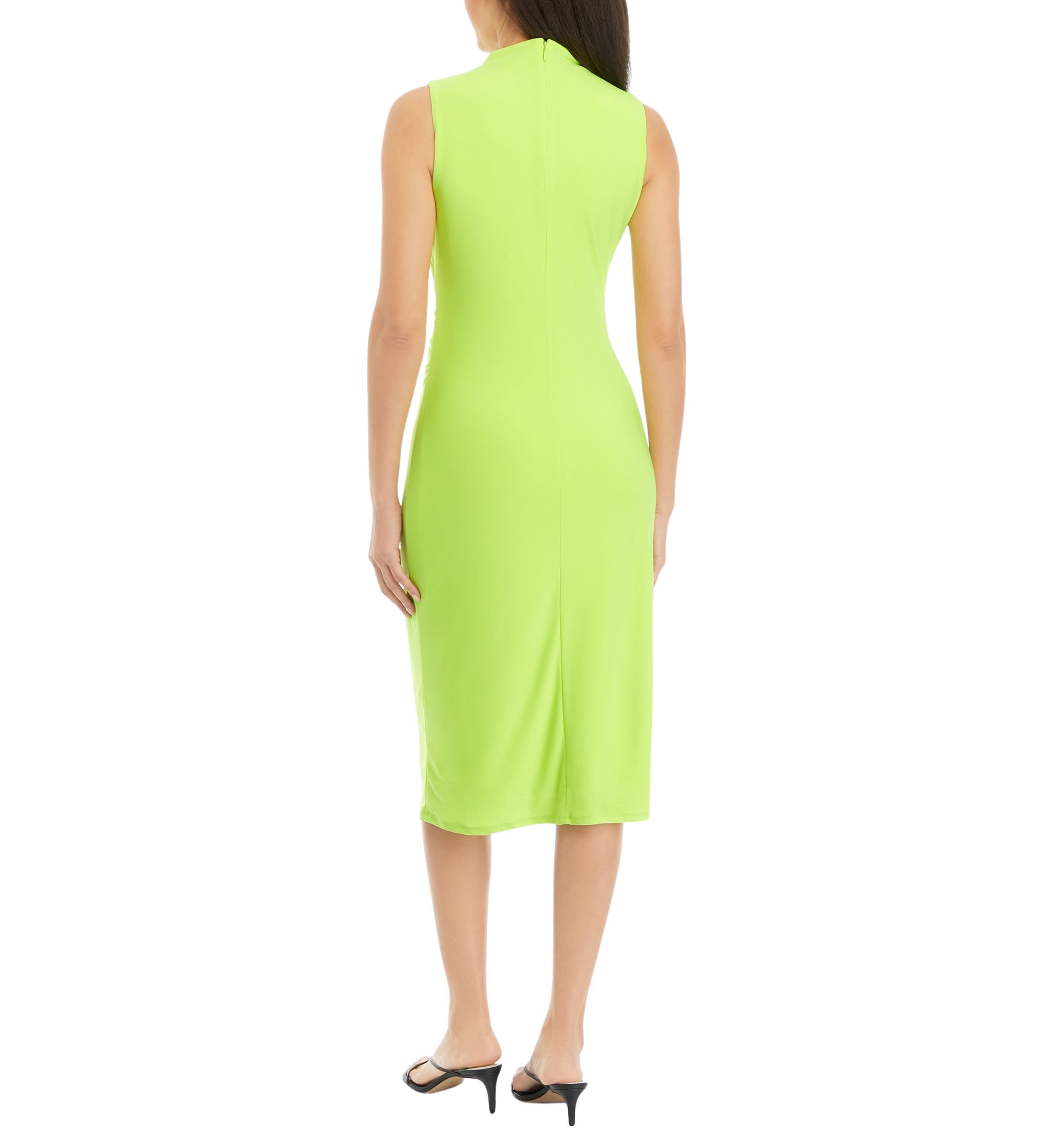 Womens Mock Neck Sleeveless Asymmetric Ruched Midi Dress