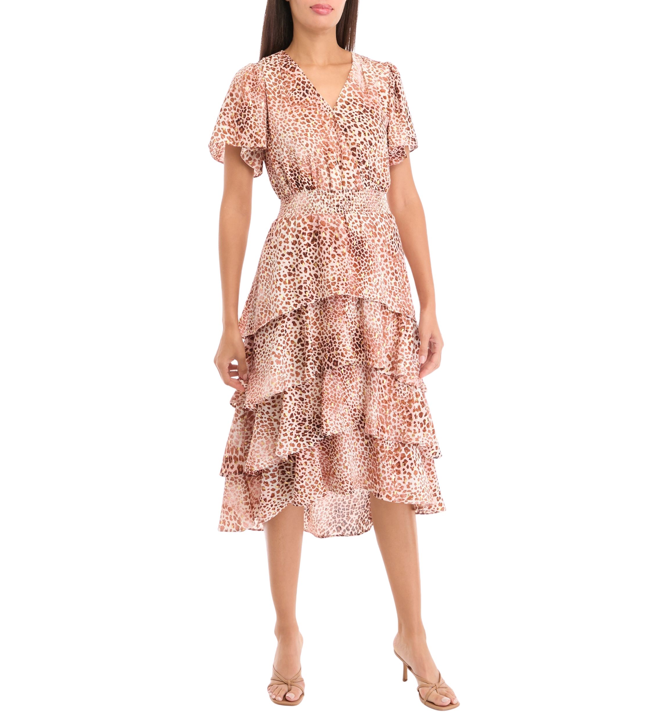Womens Animal Print Asymmetrical Hem Midi Dress
