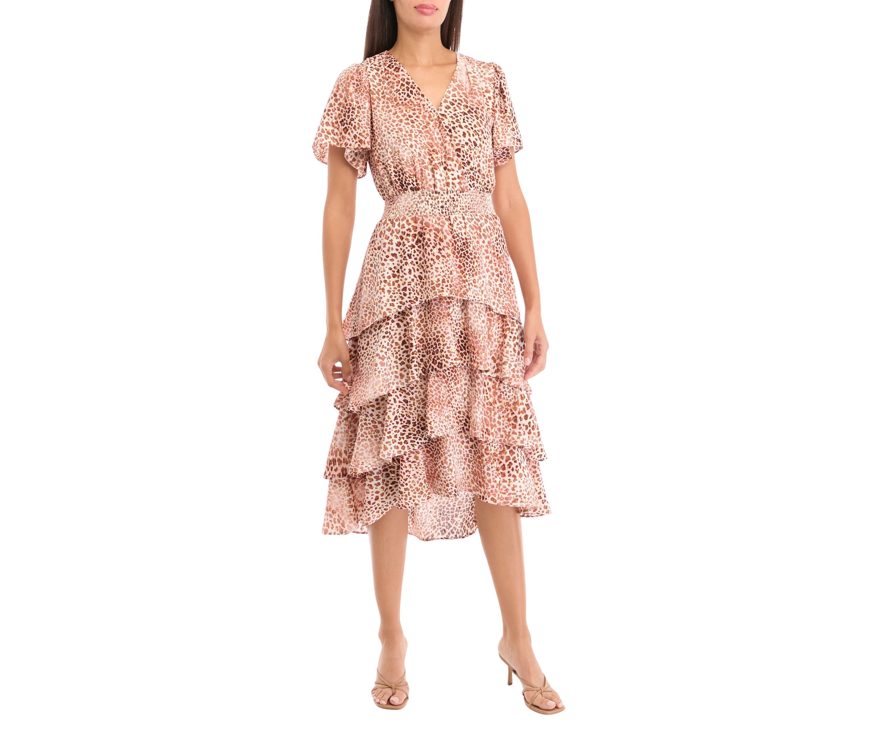 Womens Animal Print Asymmetrical Hem Midi Dress