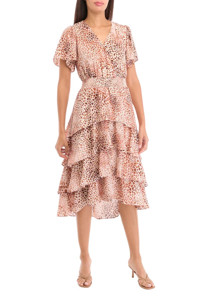 Womens Animal Print Asymmetrical Hem Midi Dress
