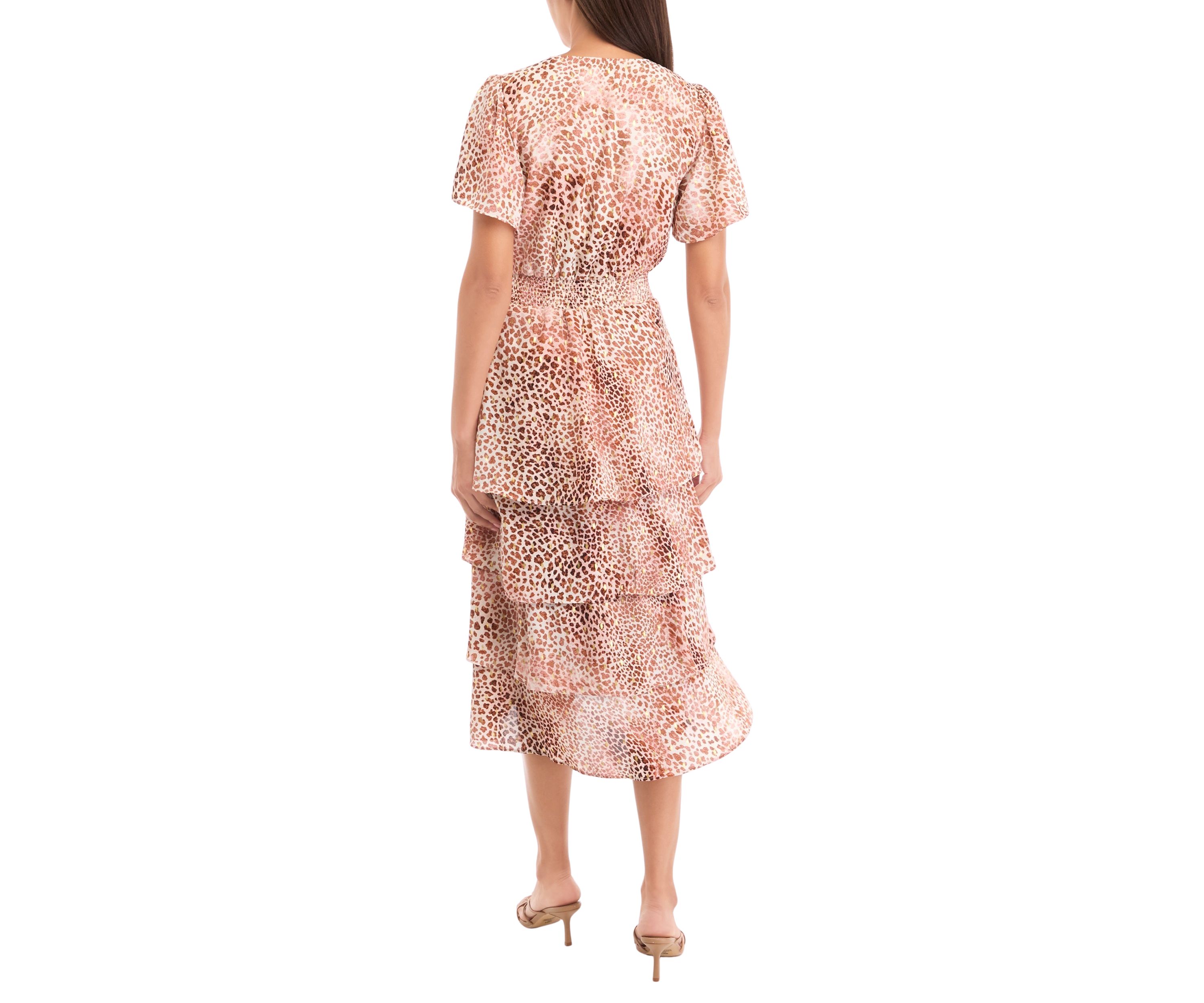Womens Animal Print Asymmetrical Hem Midi Dress