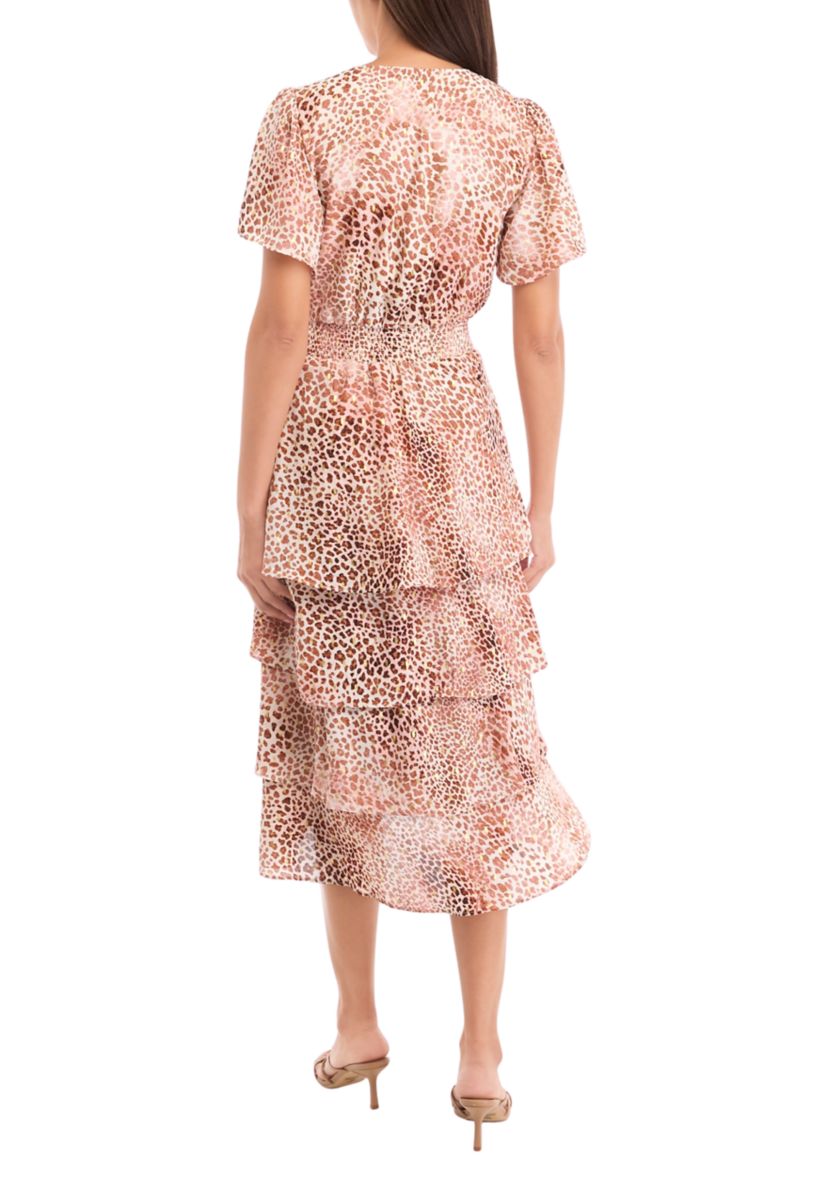 Womens Animal Print Asymmetrical Hem Midi Dress