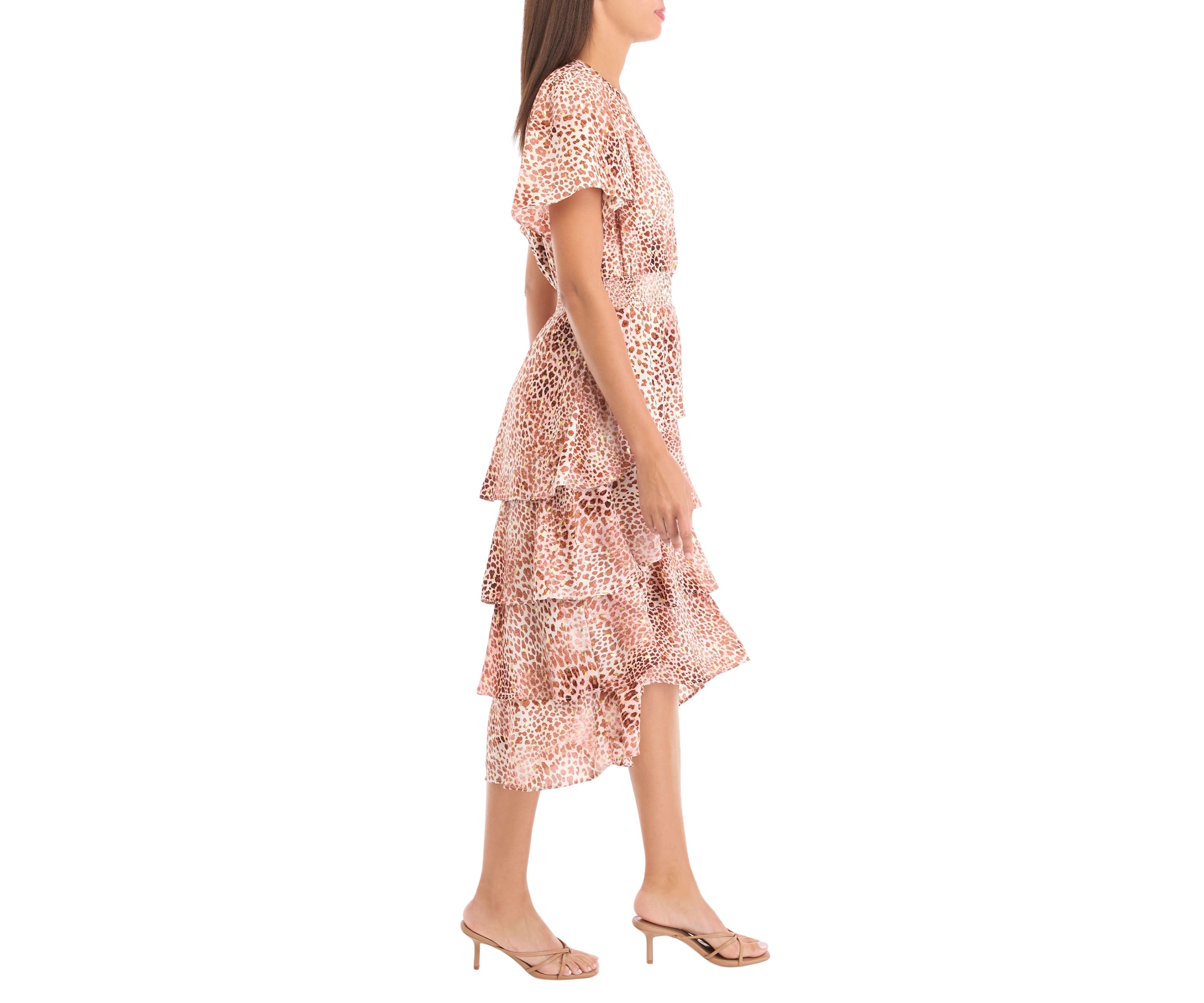 Womens Animal Print Asymmetrical Hem Midi Dress