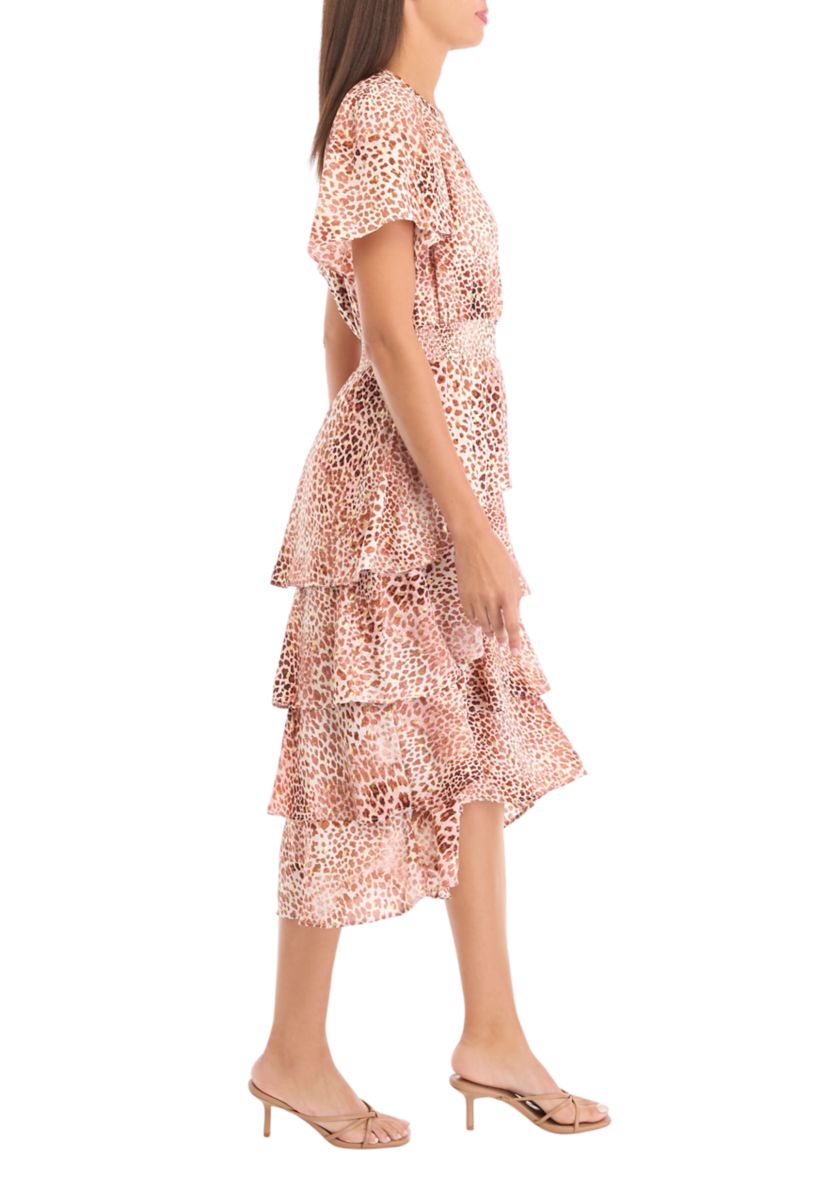 Womens Animal Print Asymmetrical Hem Midi Dress
