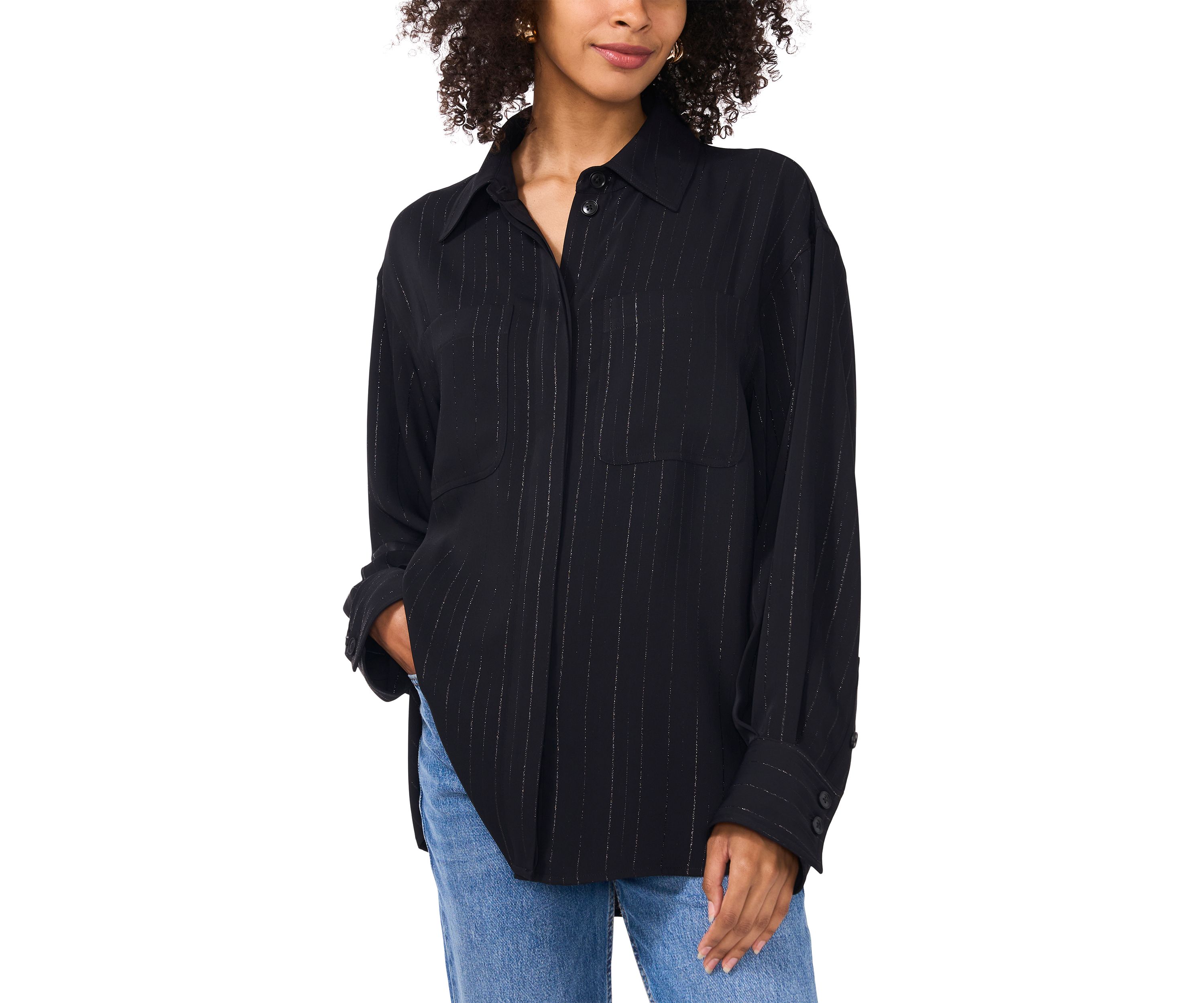 Womens Long Sleeve Glitter Stripe Shirt
