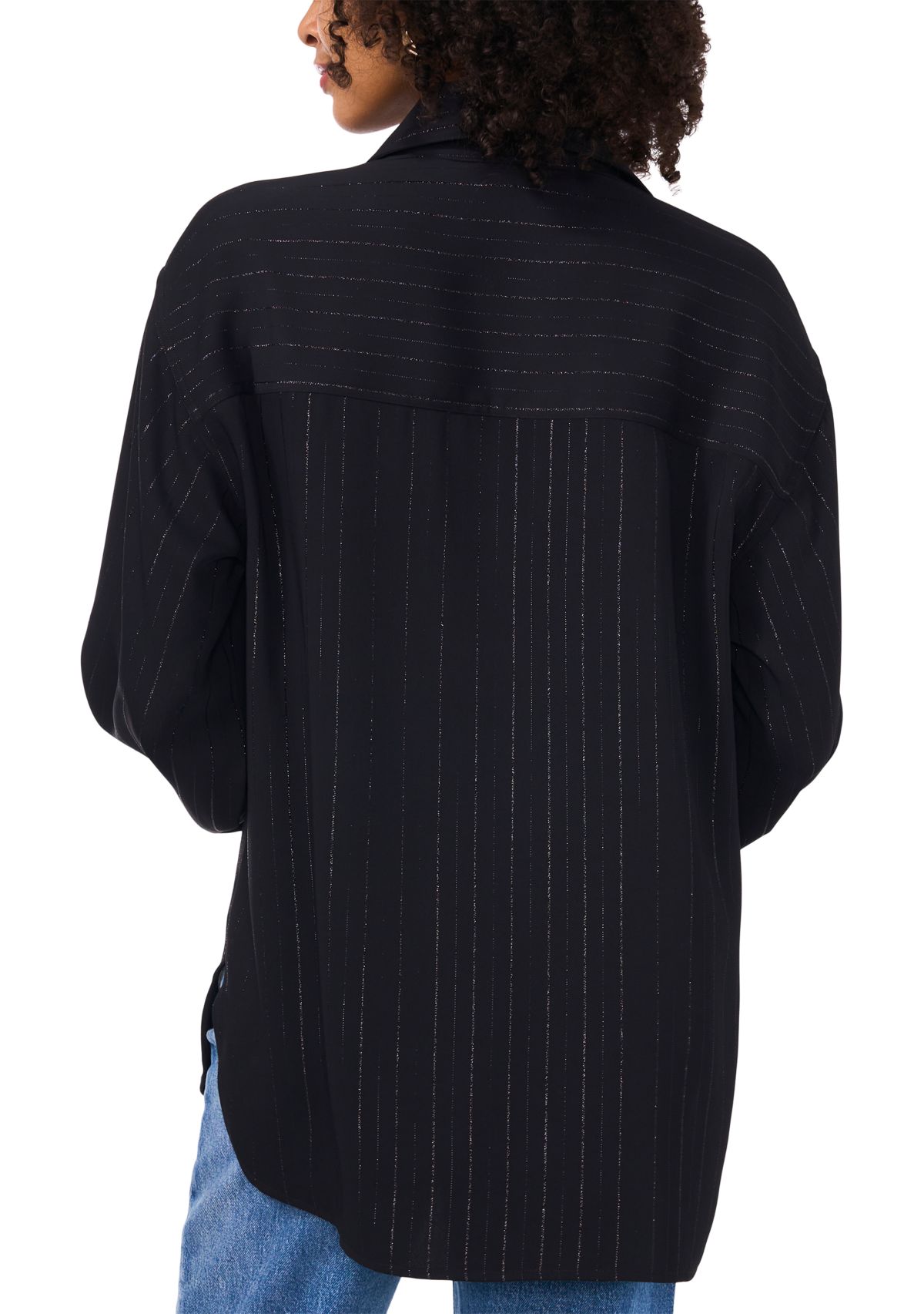 Womens Long Sleeve Glitter Stripe Shirt