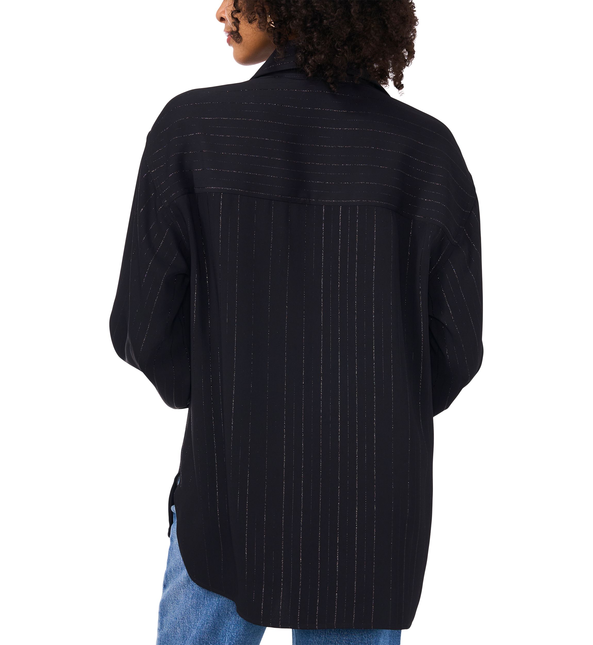 Womens Long Sleeve Glitter Stripe Shirt