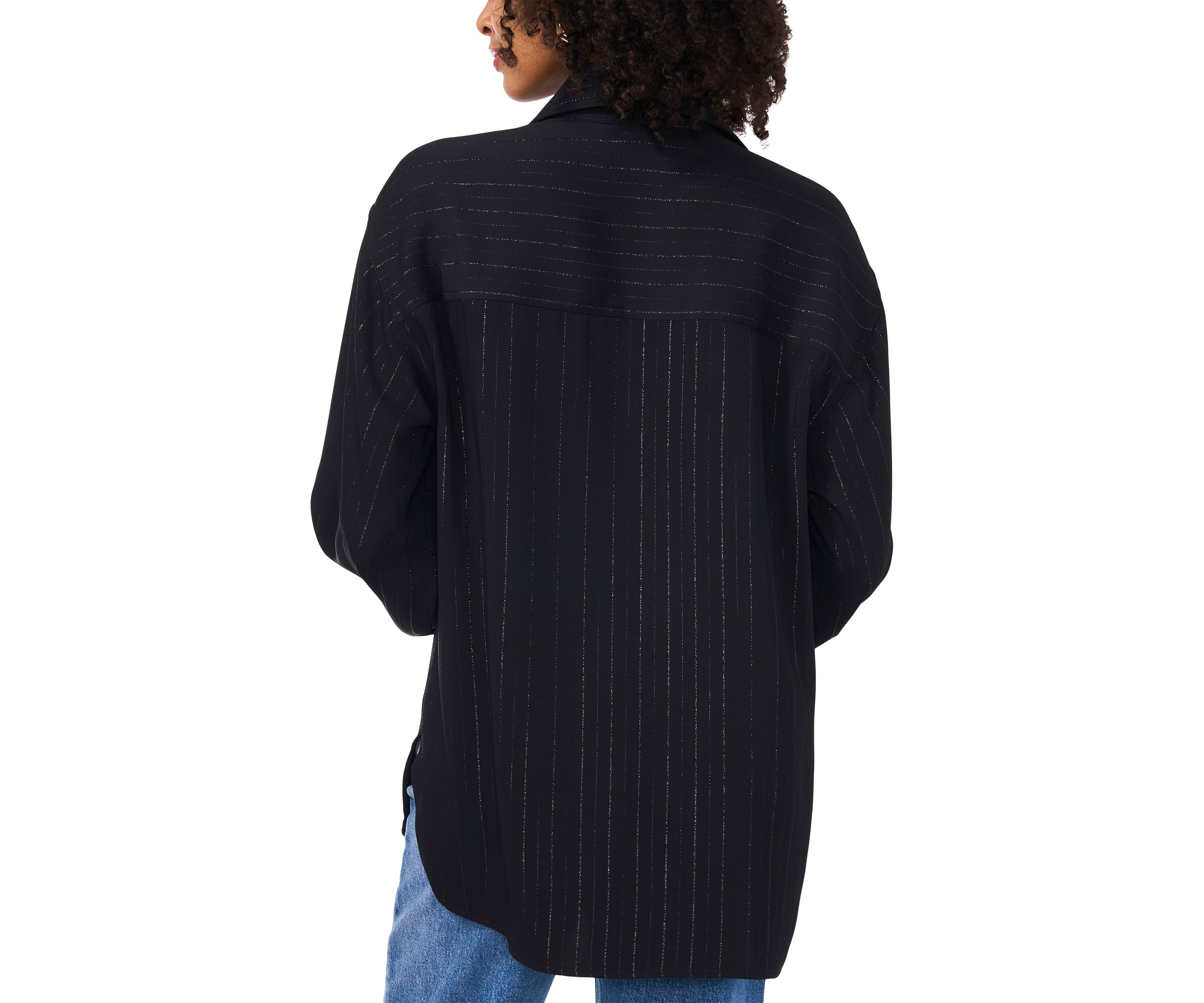 Womens Long Sleeve Glitter Stripe Shirt