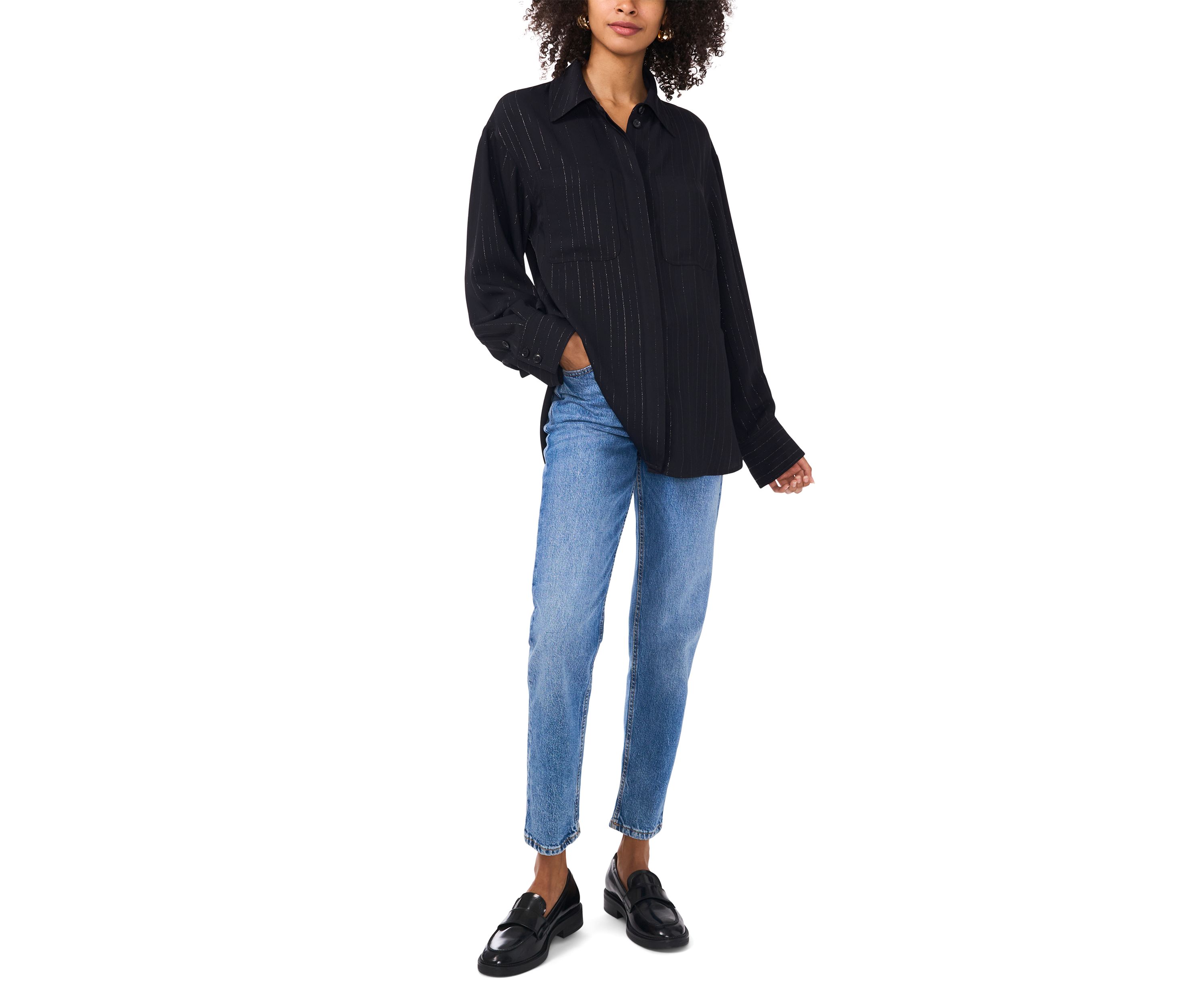 Womens Long Sleeve Glitter Stripe Shirt