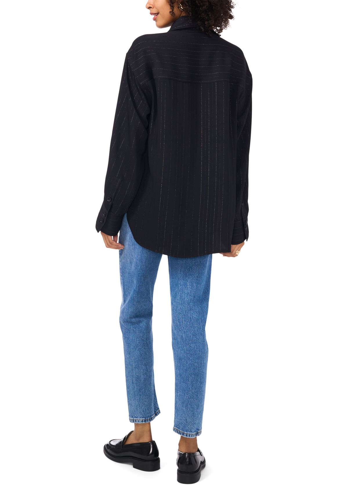 Womens Long Sleeve Glitter Stripe Shirt