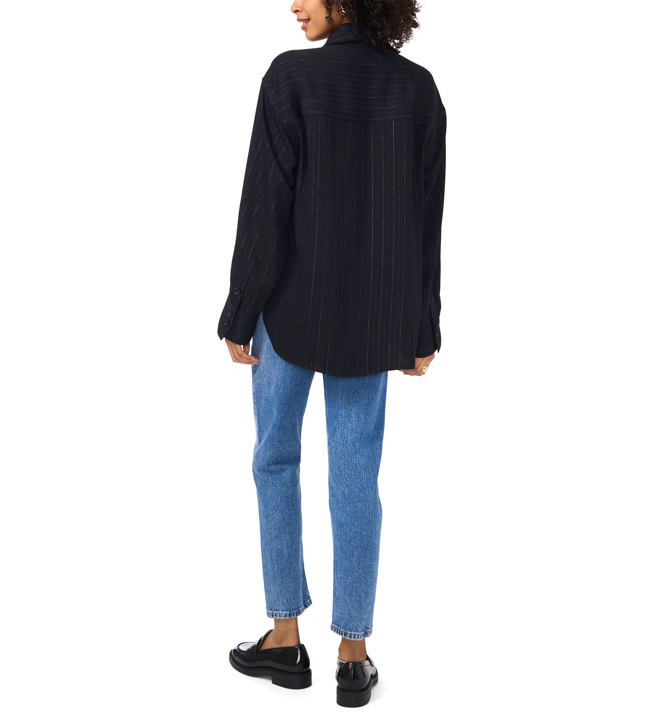 Womens Long Sleeve Glitter Stripe Shirt