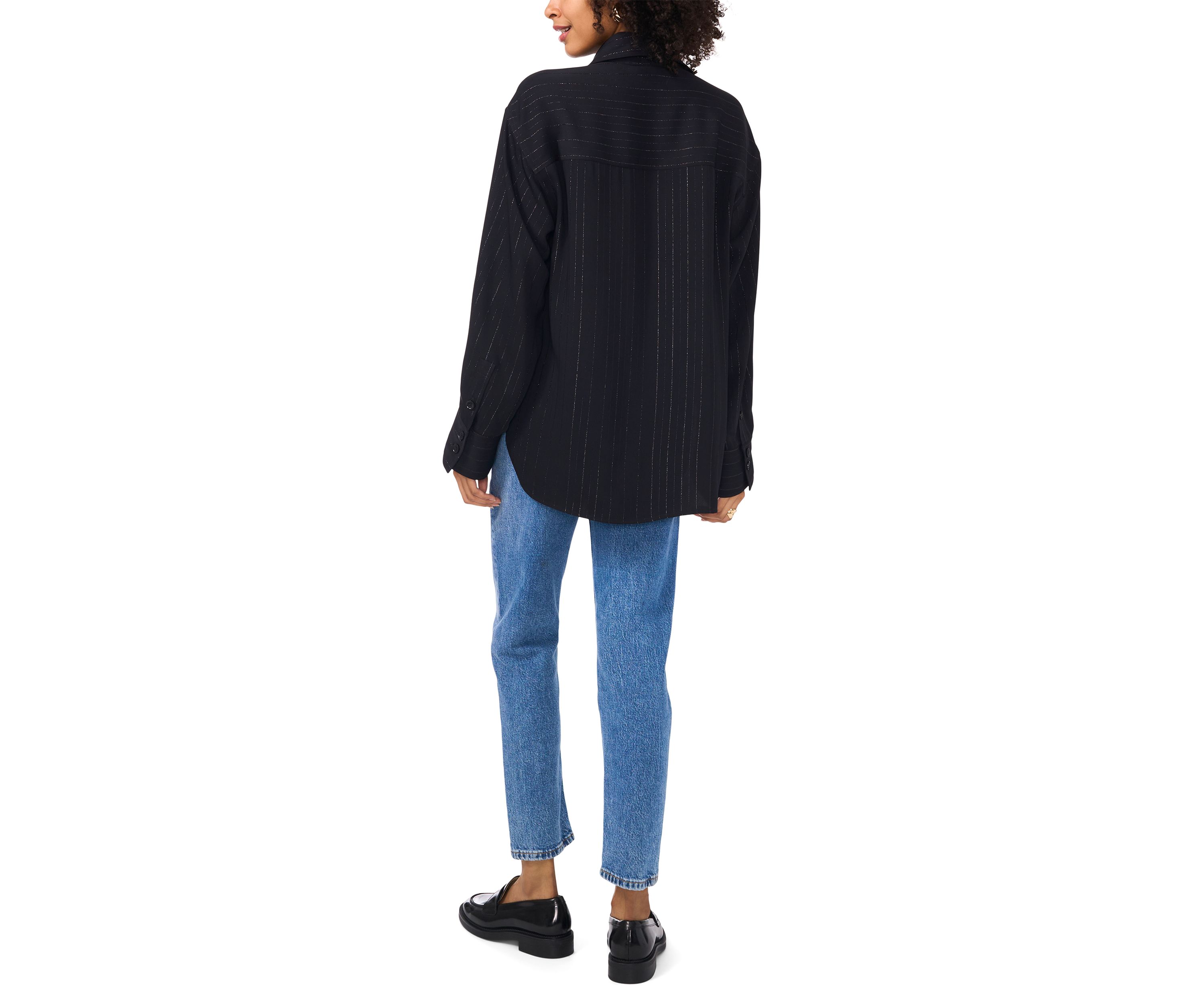 Womens Long Sleeve Glitter Stripe Shirt