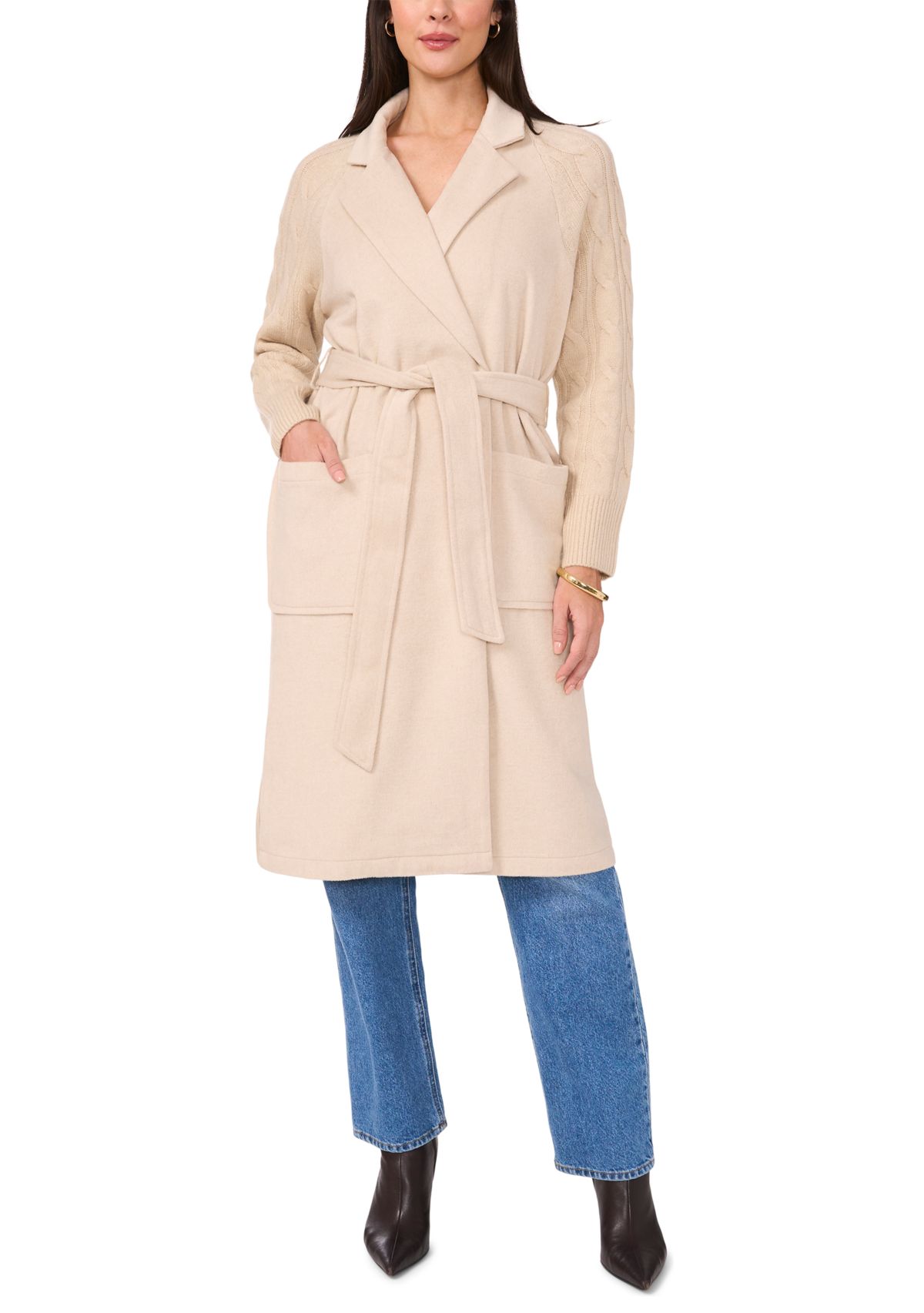 Womens Cable Sleeve Belted Shacket