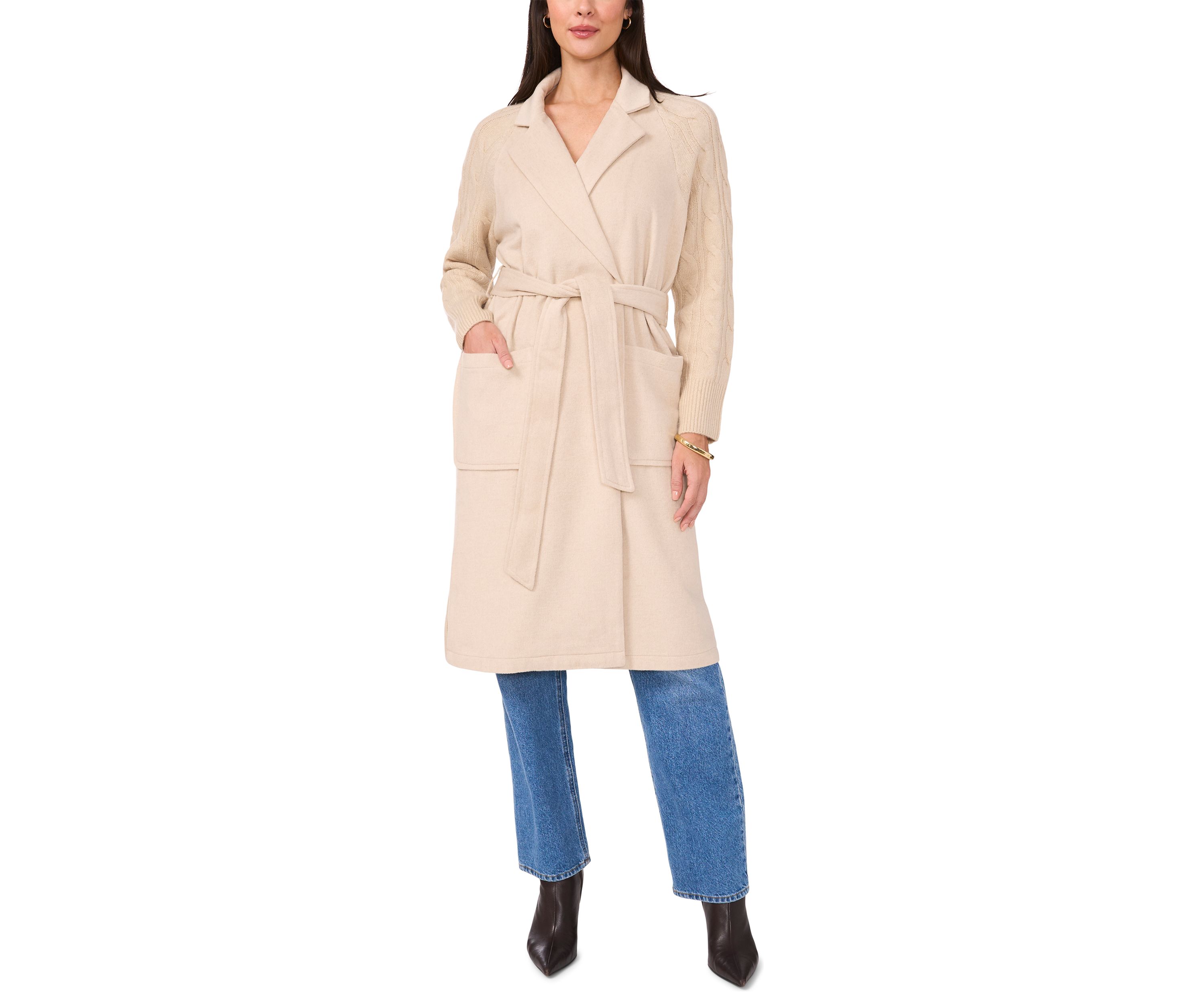 Womens Cable Sleeve Belted Shacket
