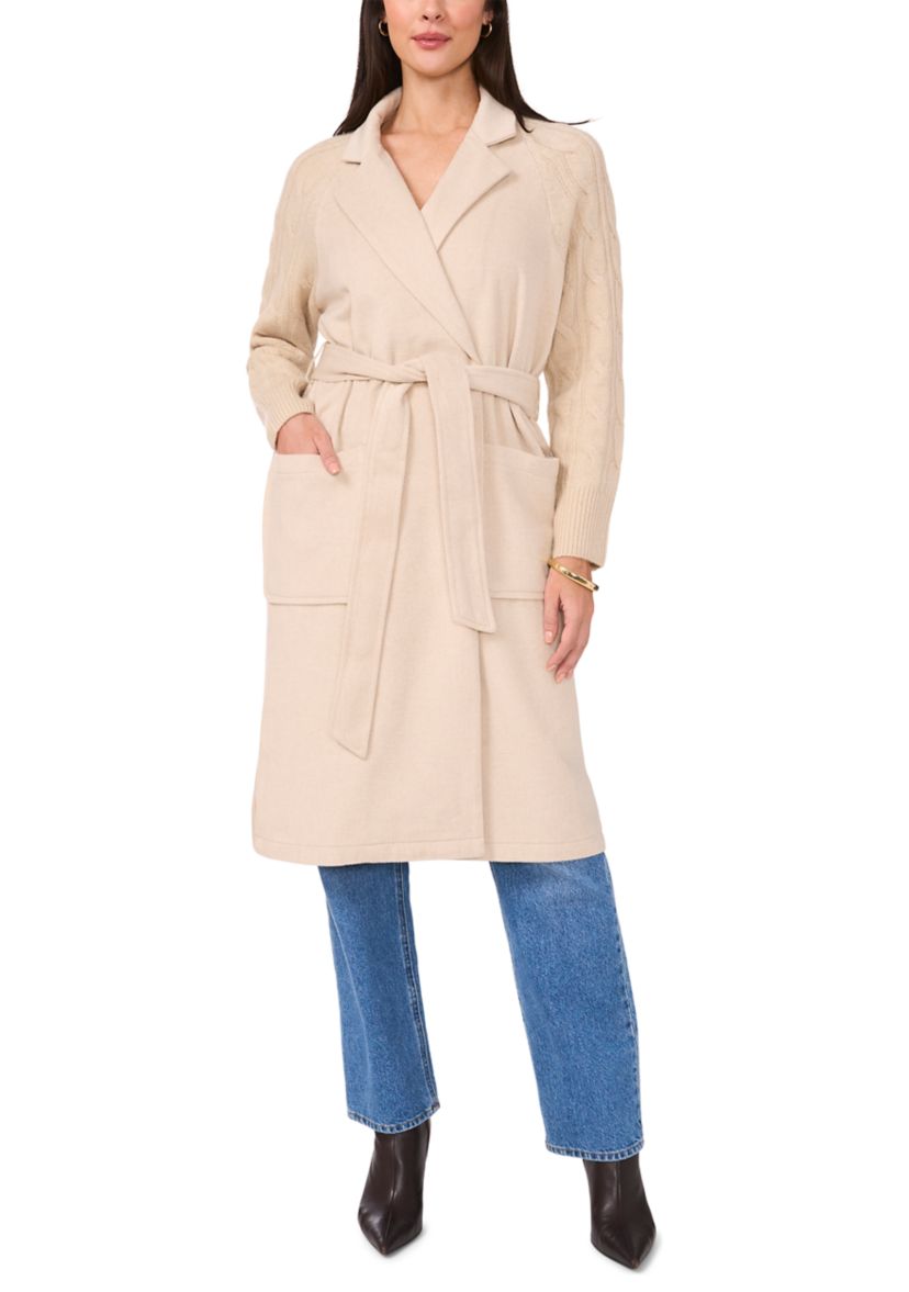 Womens Cable Sleeve Belted Shacket