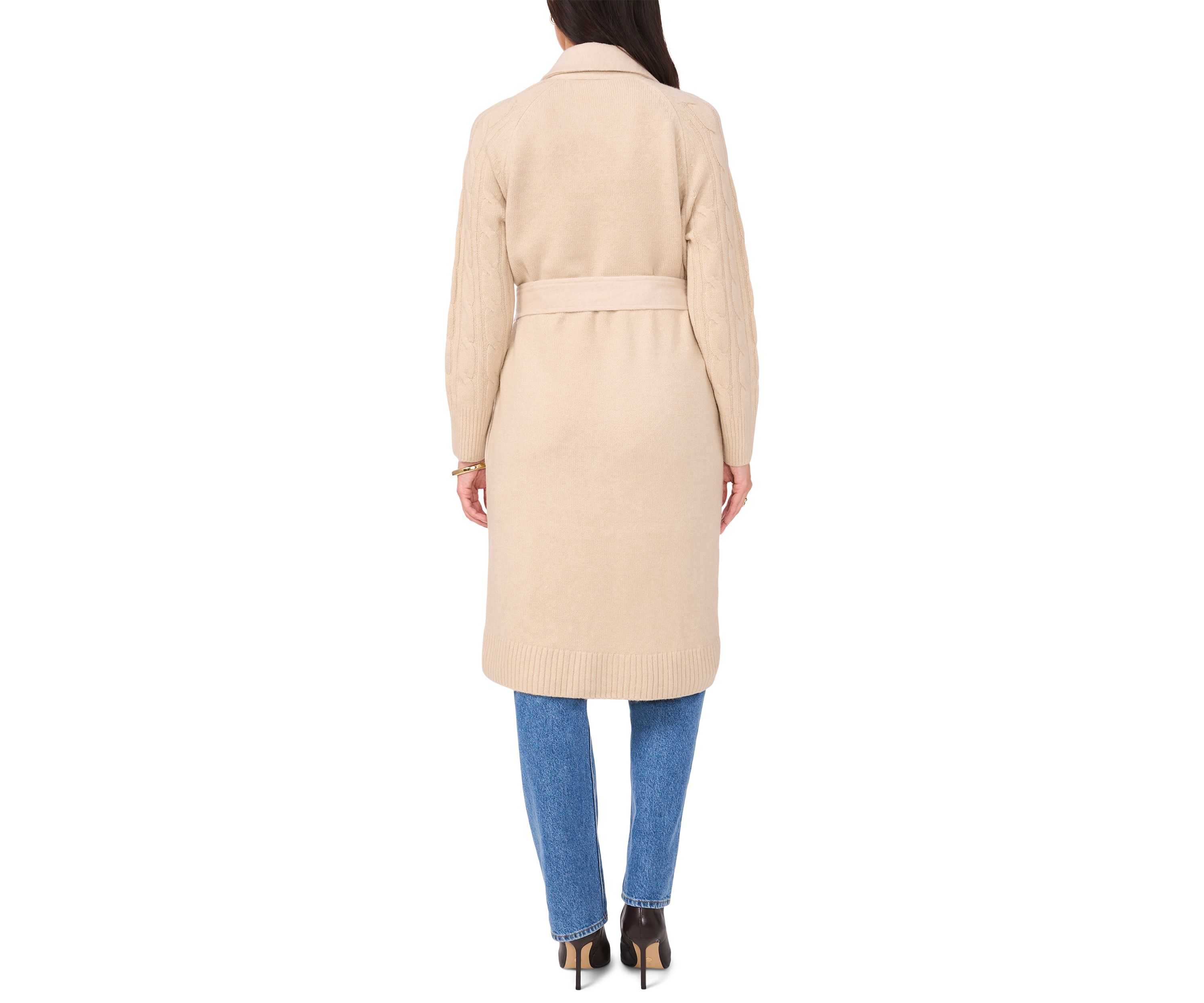 Womens Cable Sleeve Belted Shacket