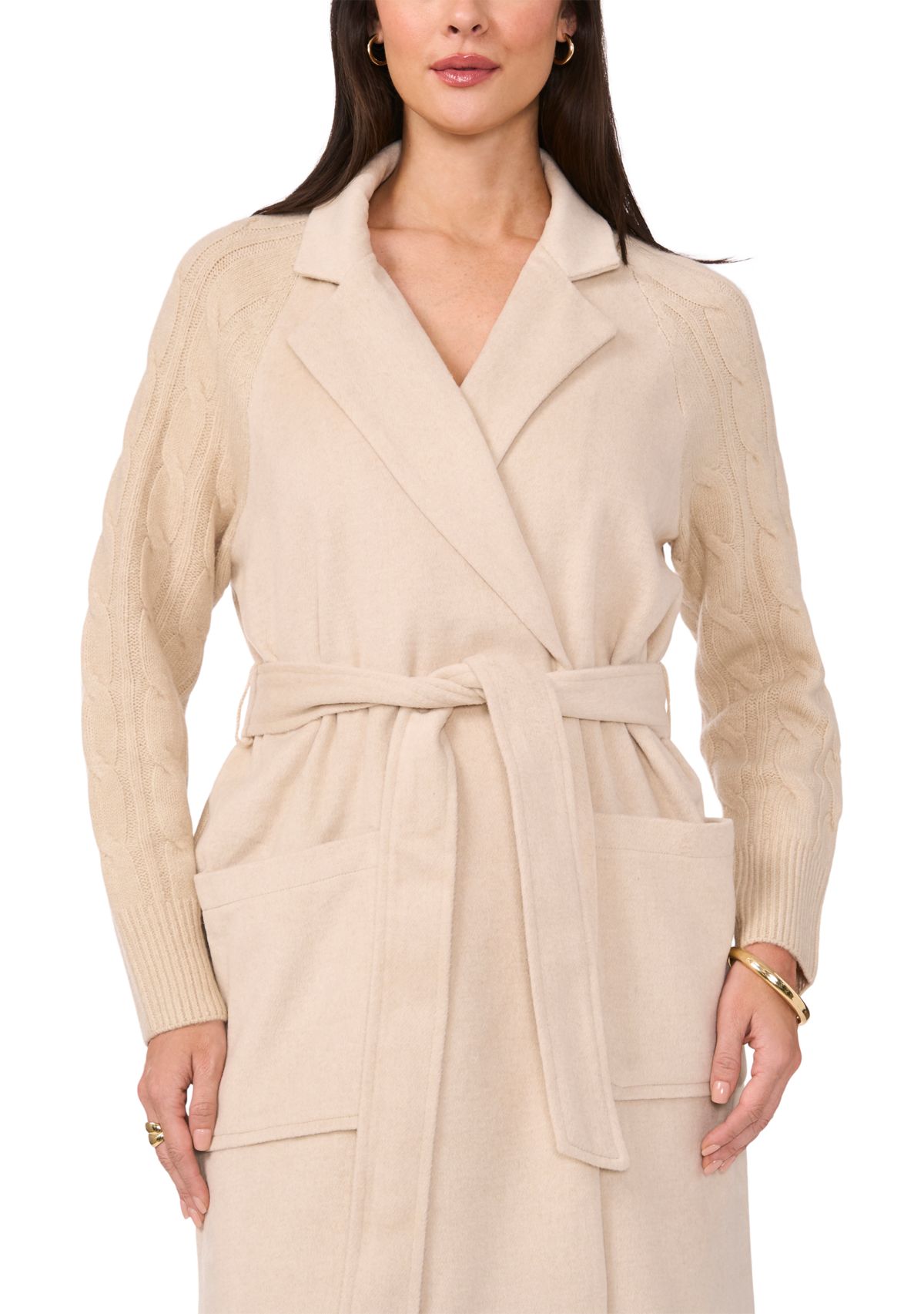 Womens Cable Sleeve Belted Shacket