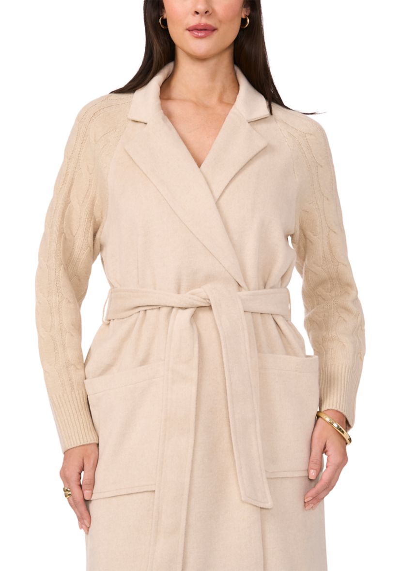 Womens Cable Sleeve Belted Shacket