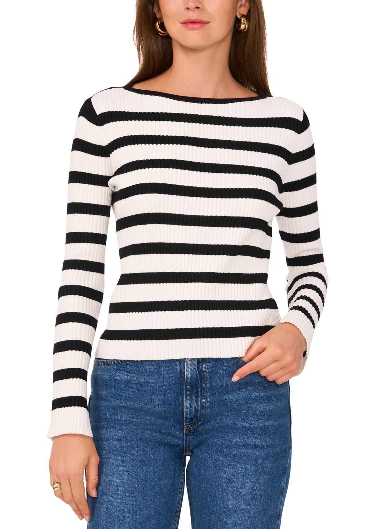 Womens Striped Ribbed Knit Sweater