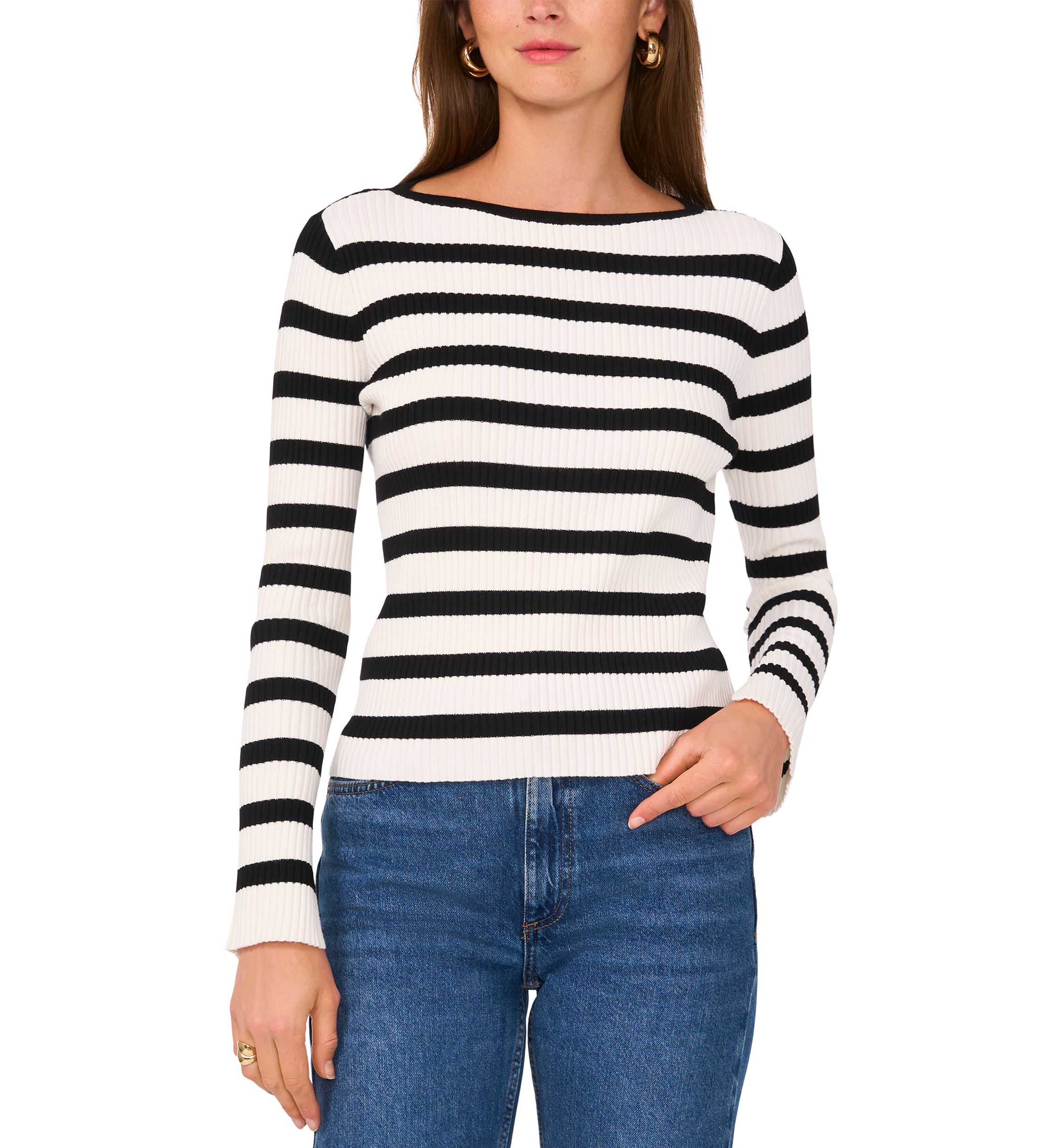 Womens Striped Ribbed Knit Sweater