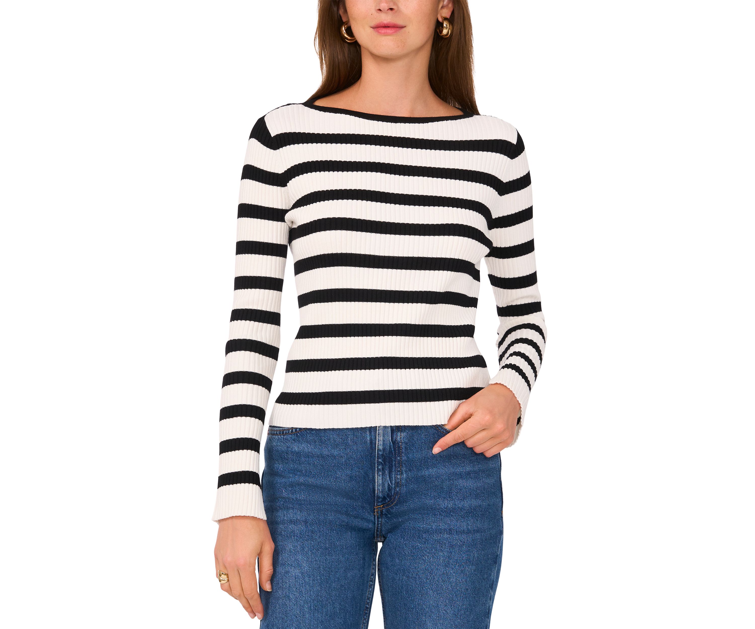Womens Striped Ribbed Knit Sweater