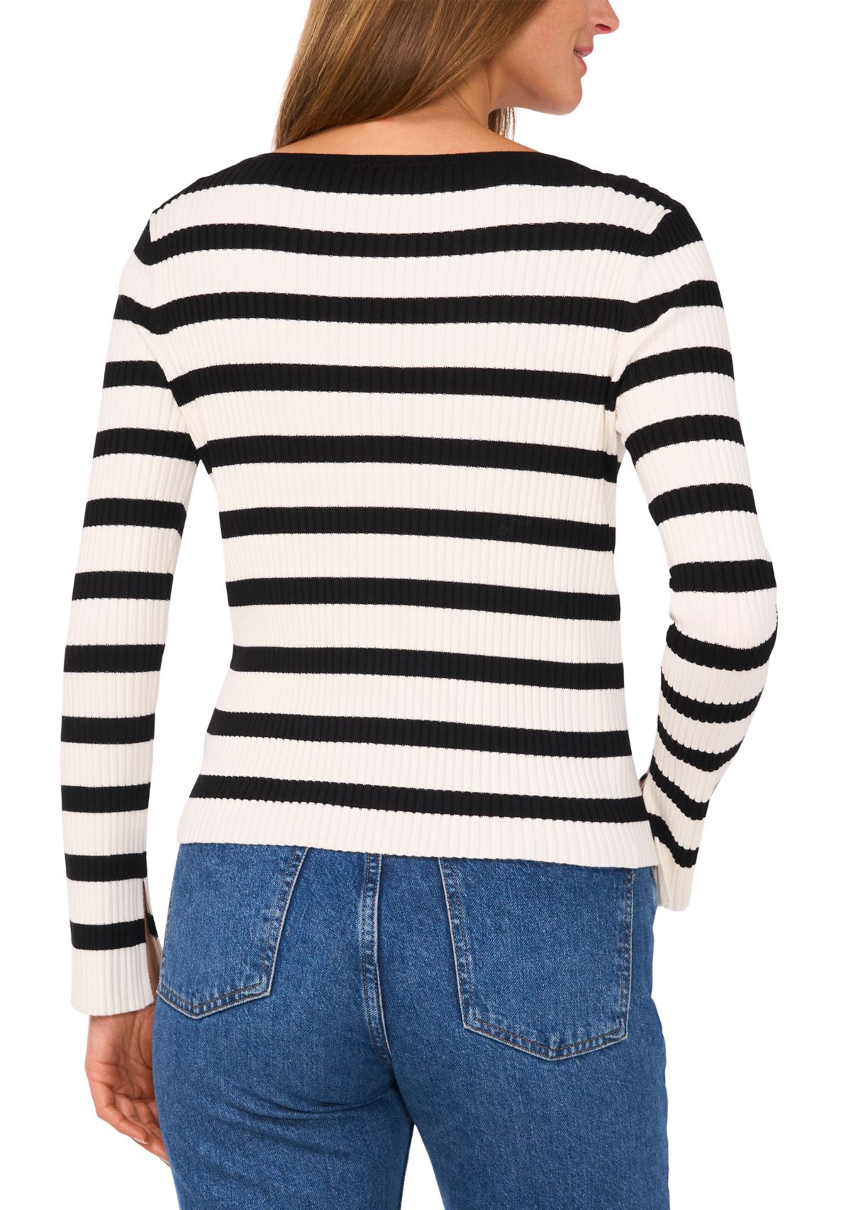 Womens Striped Ribbed Knit Sweater