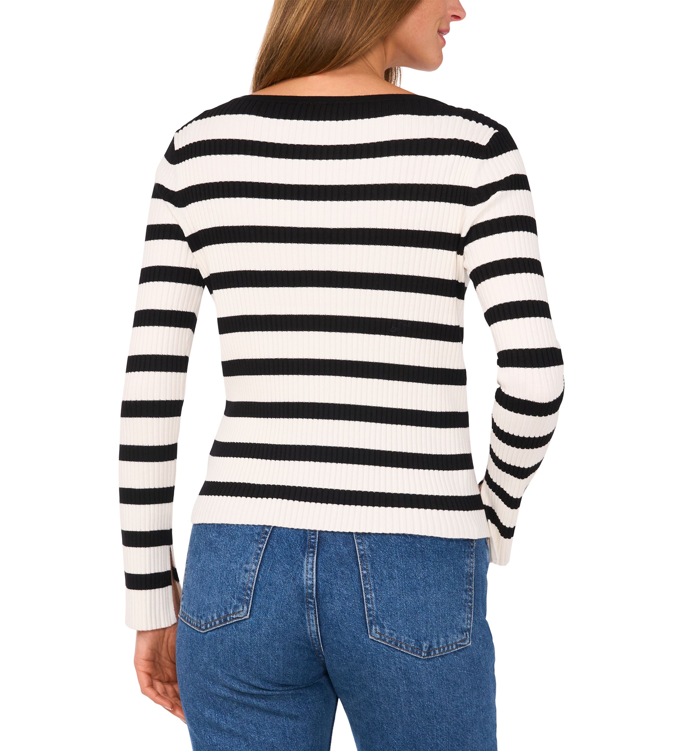 Womens Striped Ribbed Knit Sweater