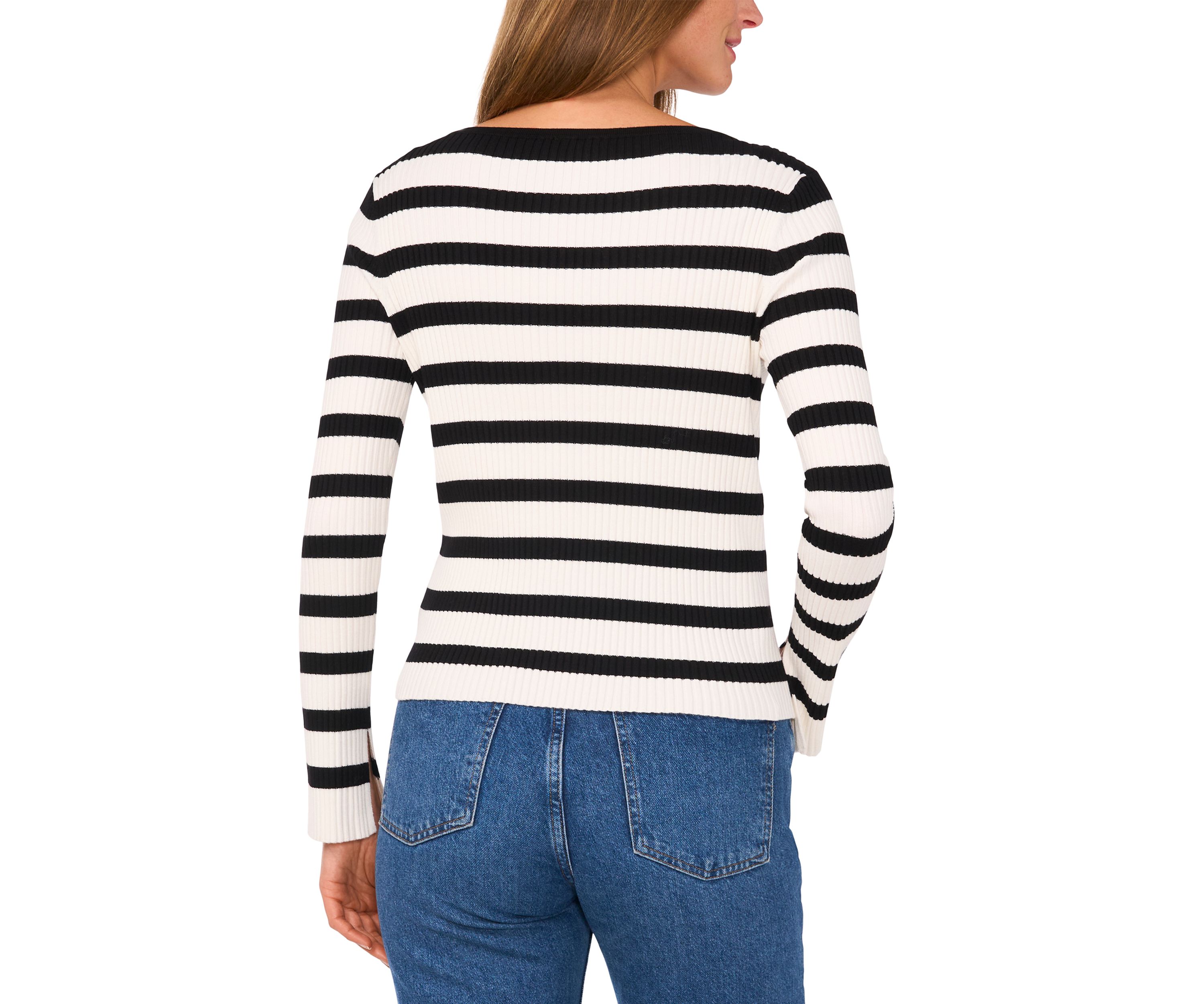 Womens Striped Ribbed Knit Sweater
