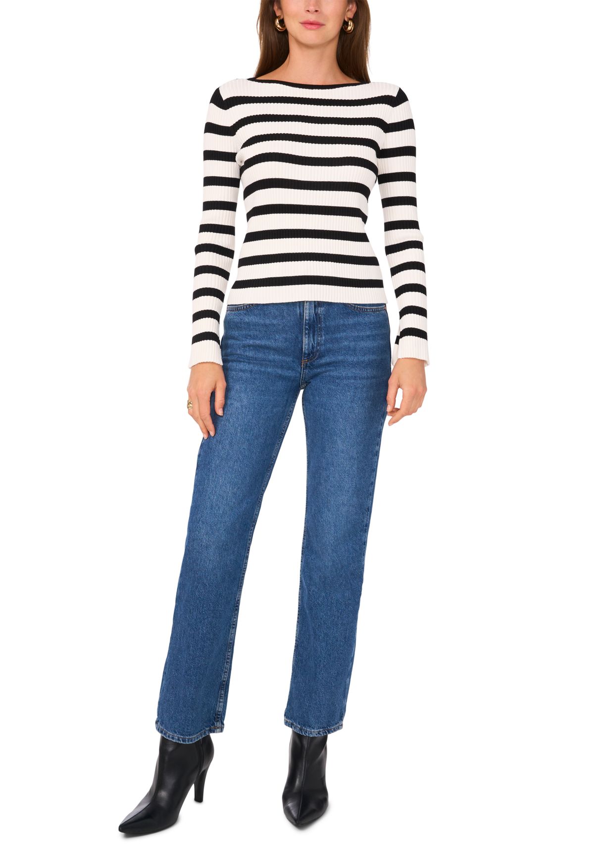 Womens Striped Ribbed Knit Sweater